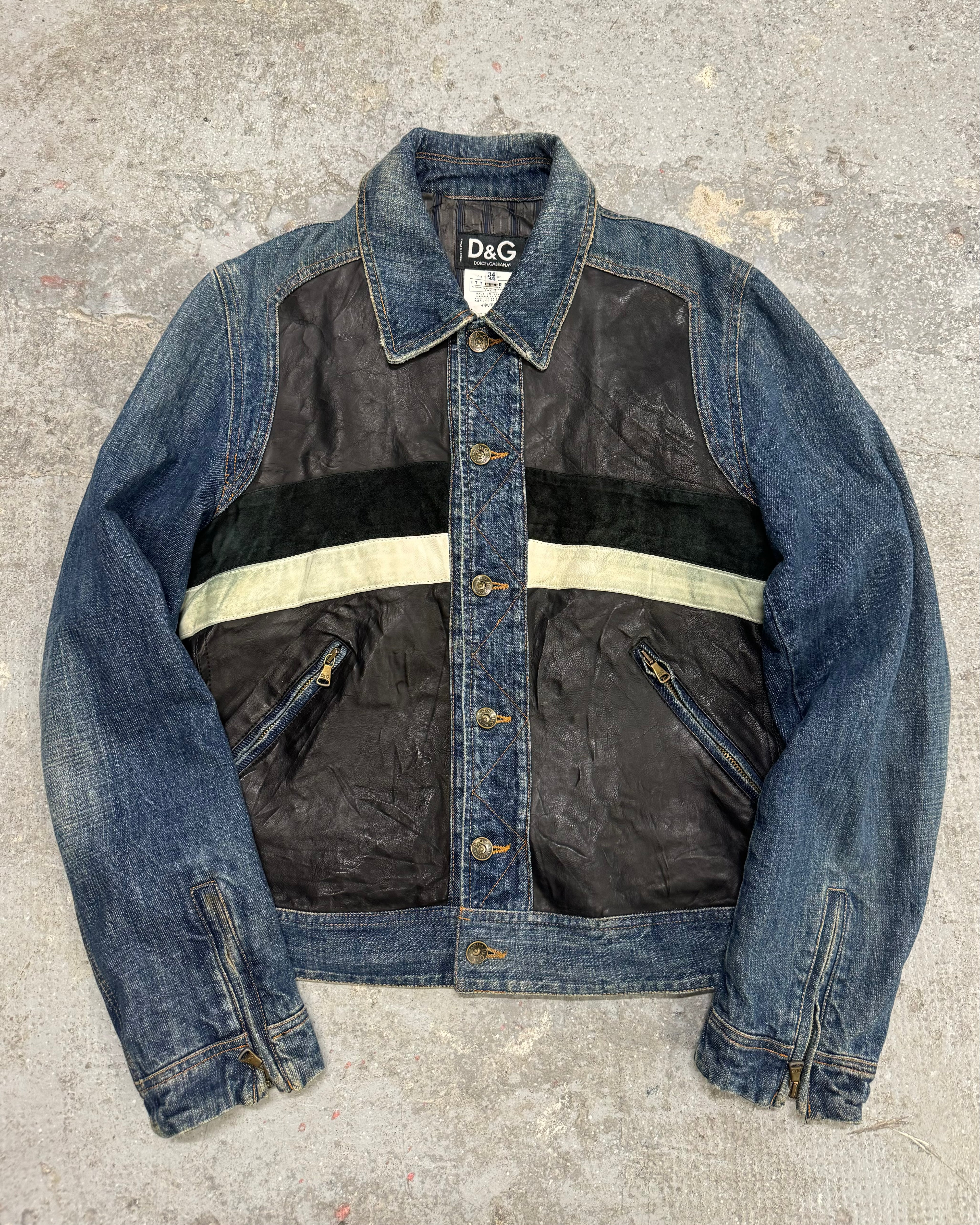 FW2005 Dolce & Gabbana Racer Leather Denim Jacket (M)