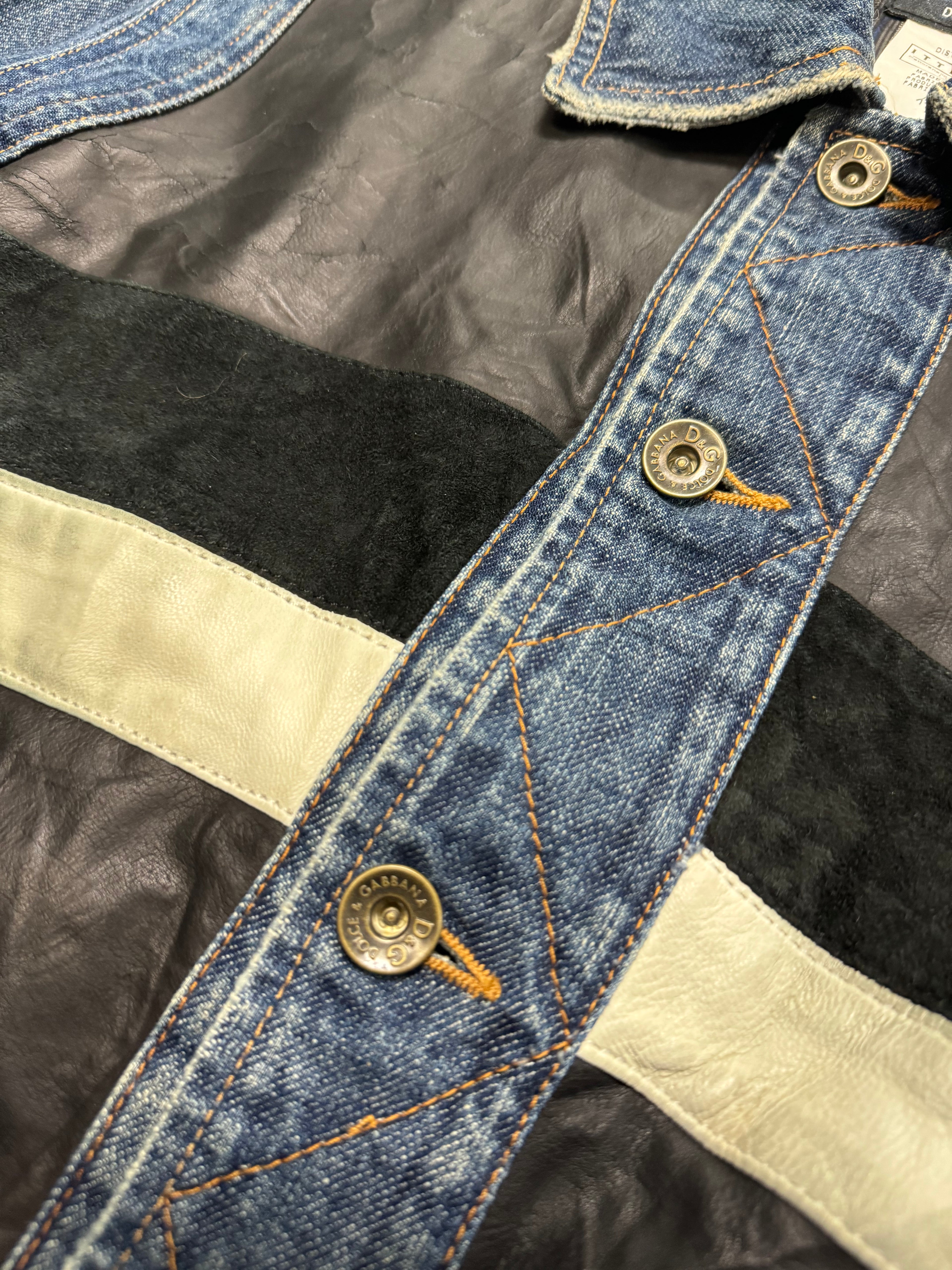 FW2005 Dolce & Gabbana Racer Leather Denim Jacket (M)