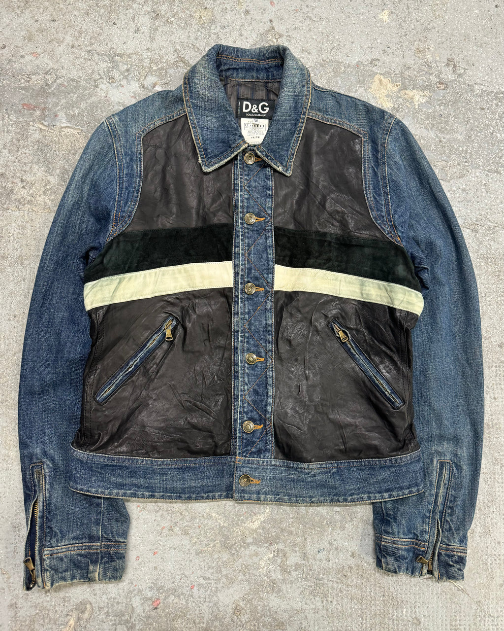 FW2005 Dolce & Gabbana Racer Leather Denim Jacket (M)