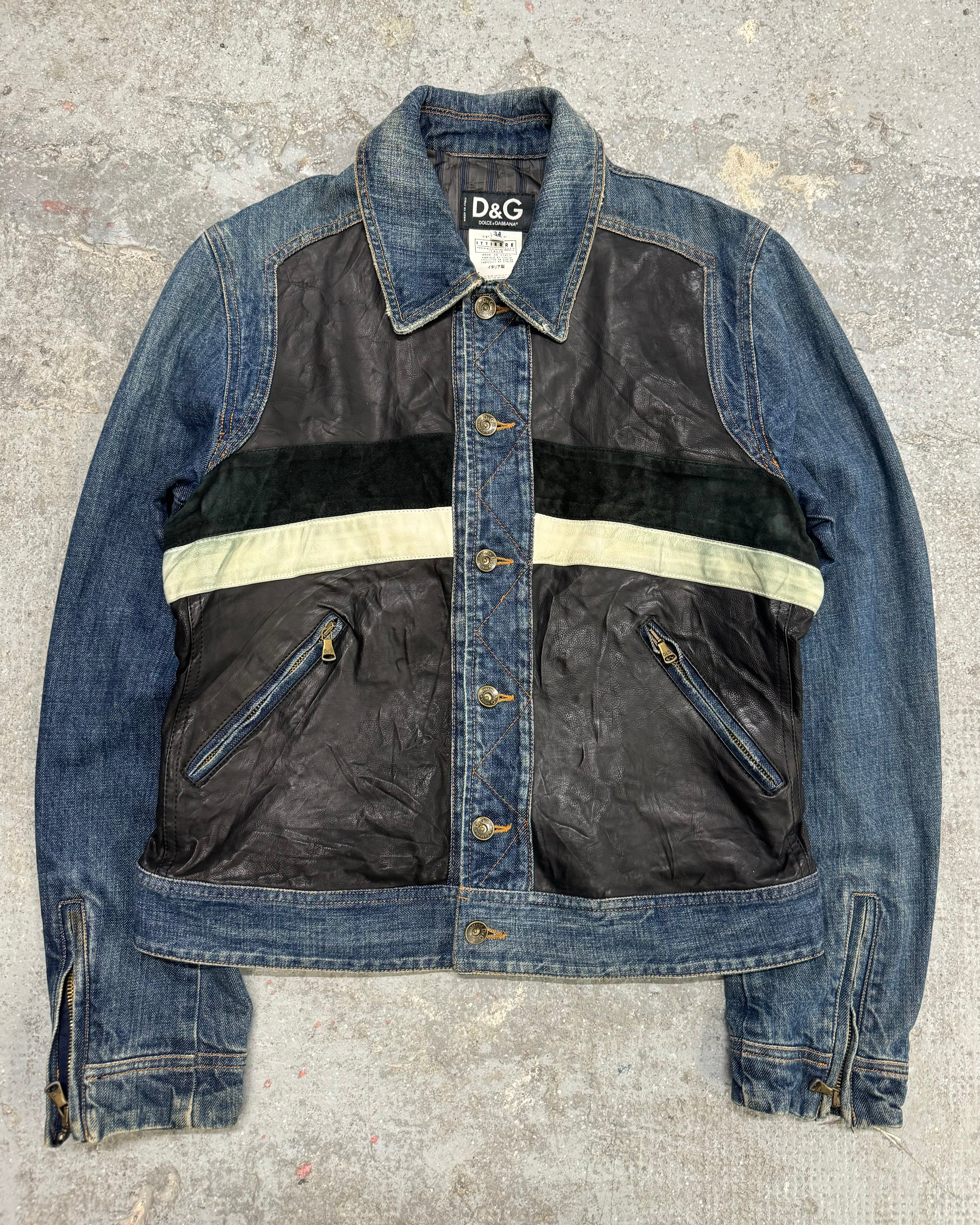 FW2005 Dolce & Gabbana Racer Leather Denim Jacket (M)