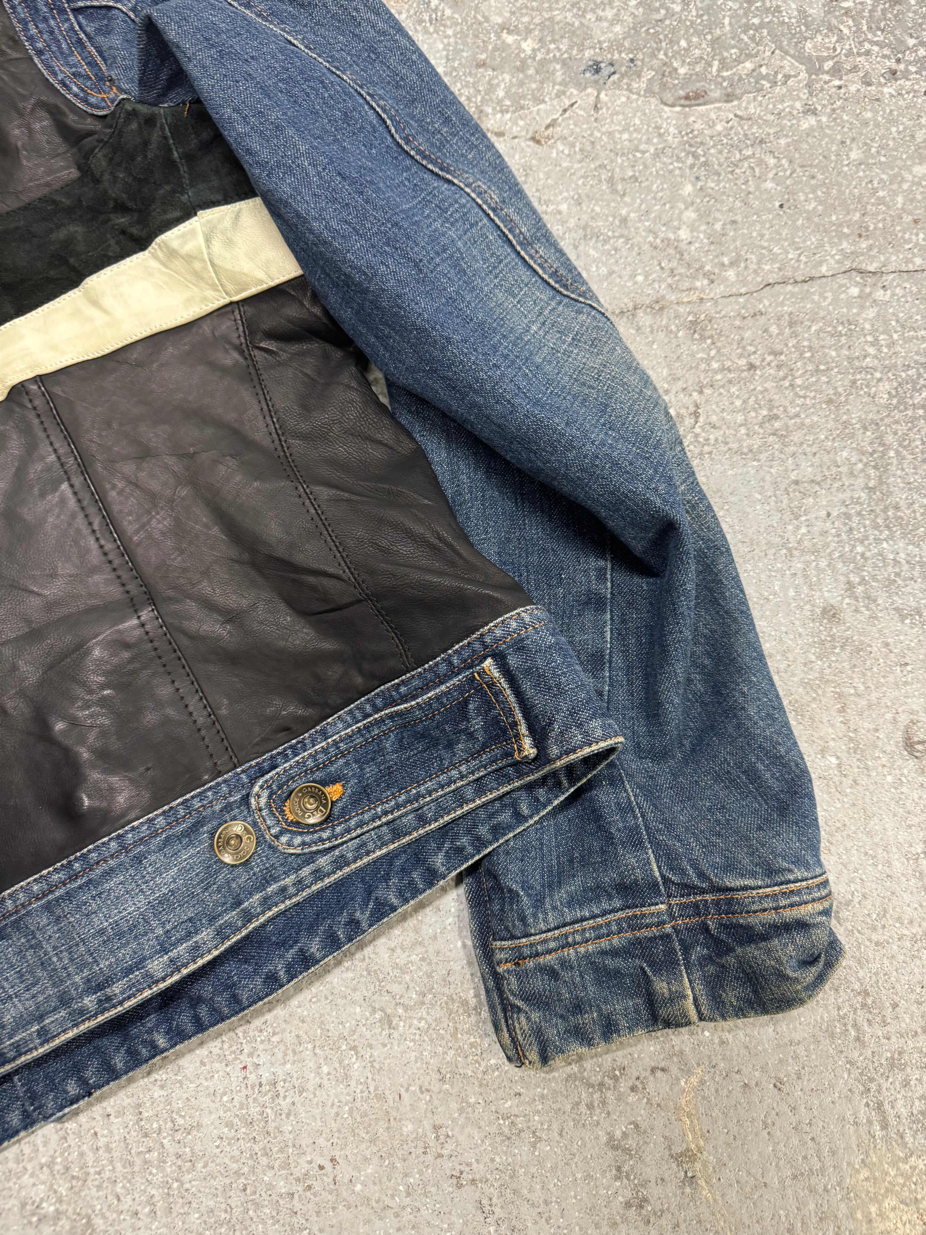 FW2005 Dolce & Gabbana Racer Leather Denim Jacket (M)