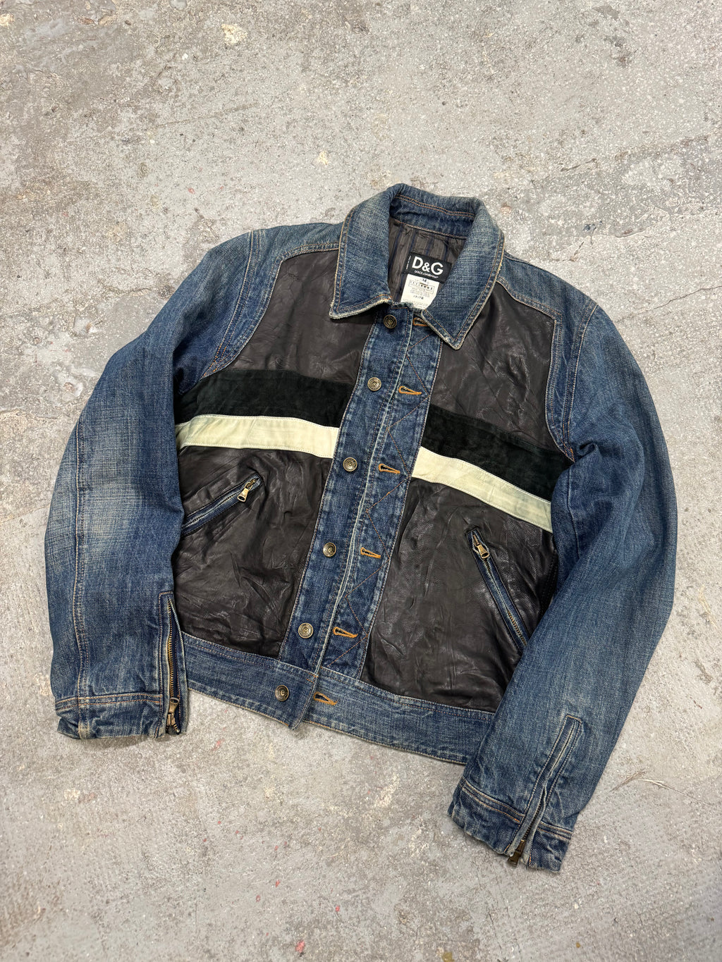 FW2005 Dolce & Gabbana Racer Leather Denim Jacket (M)