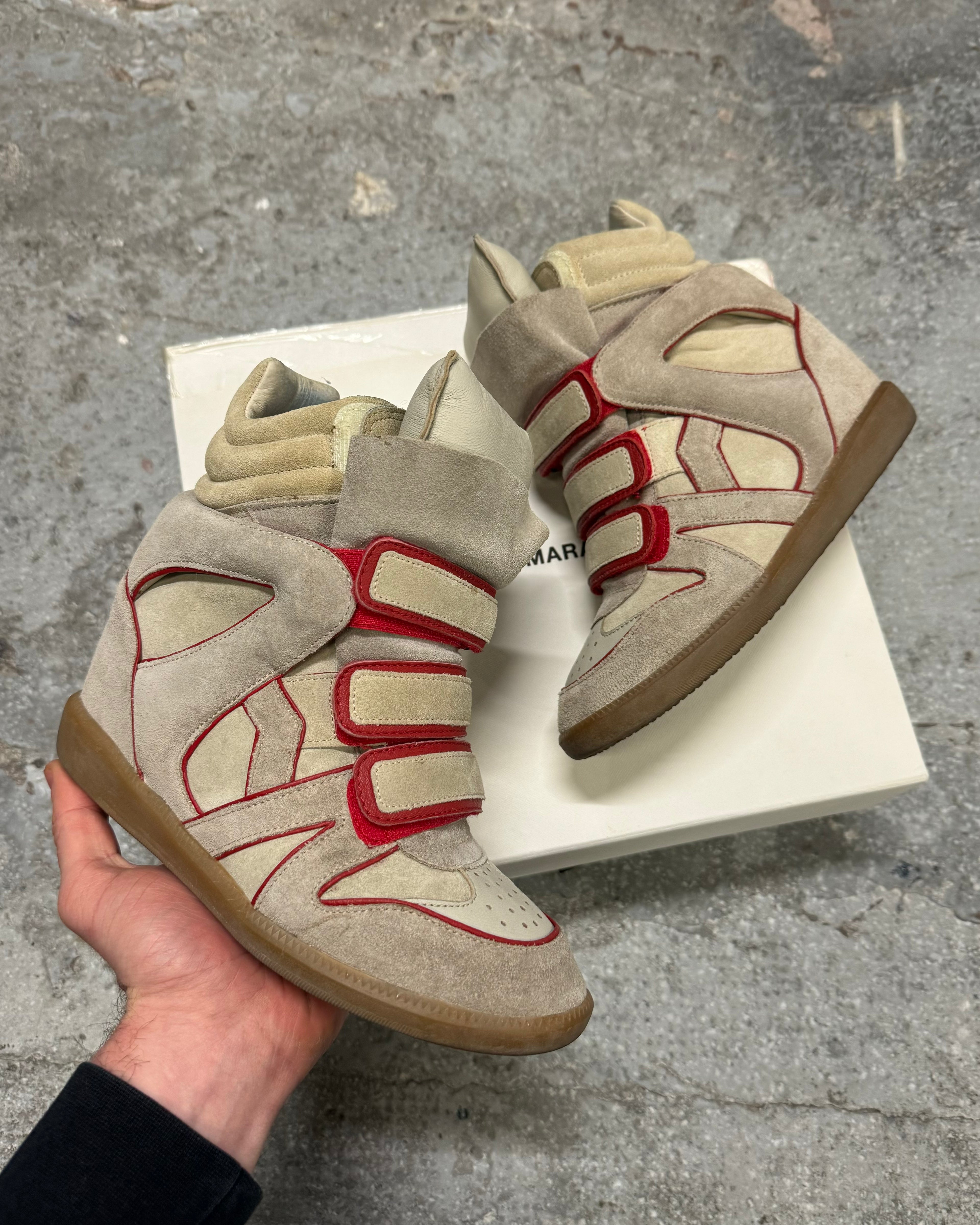 Isabel Marant High Bekett Beige & Red Gum Shoes (OS)