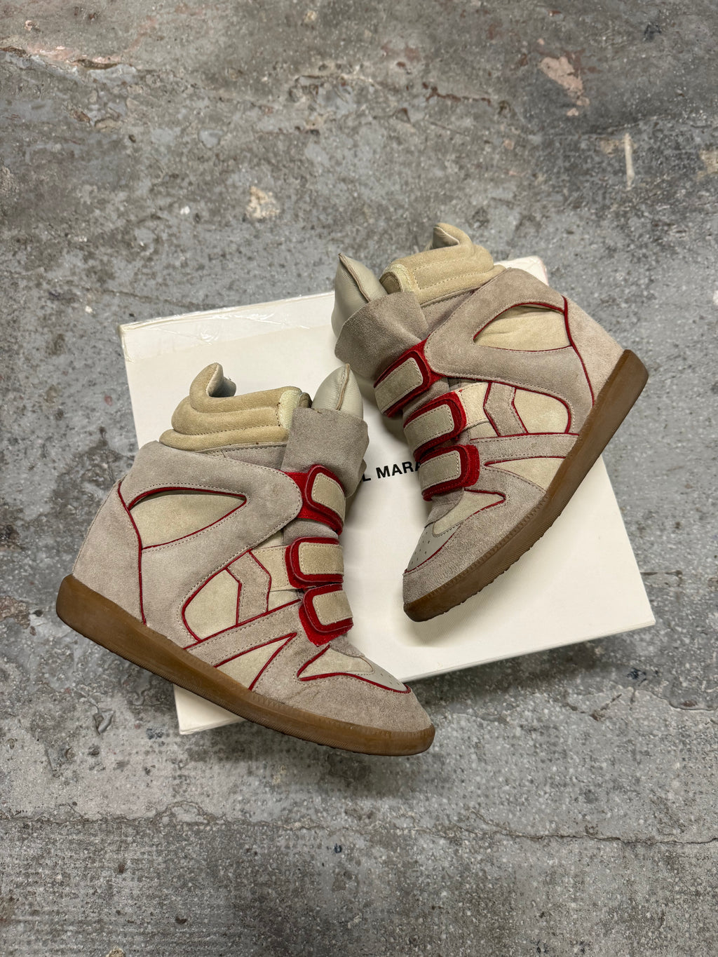 Isabel Marant High Bekett Beige & Red Gum Shoes (OS)