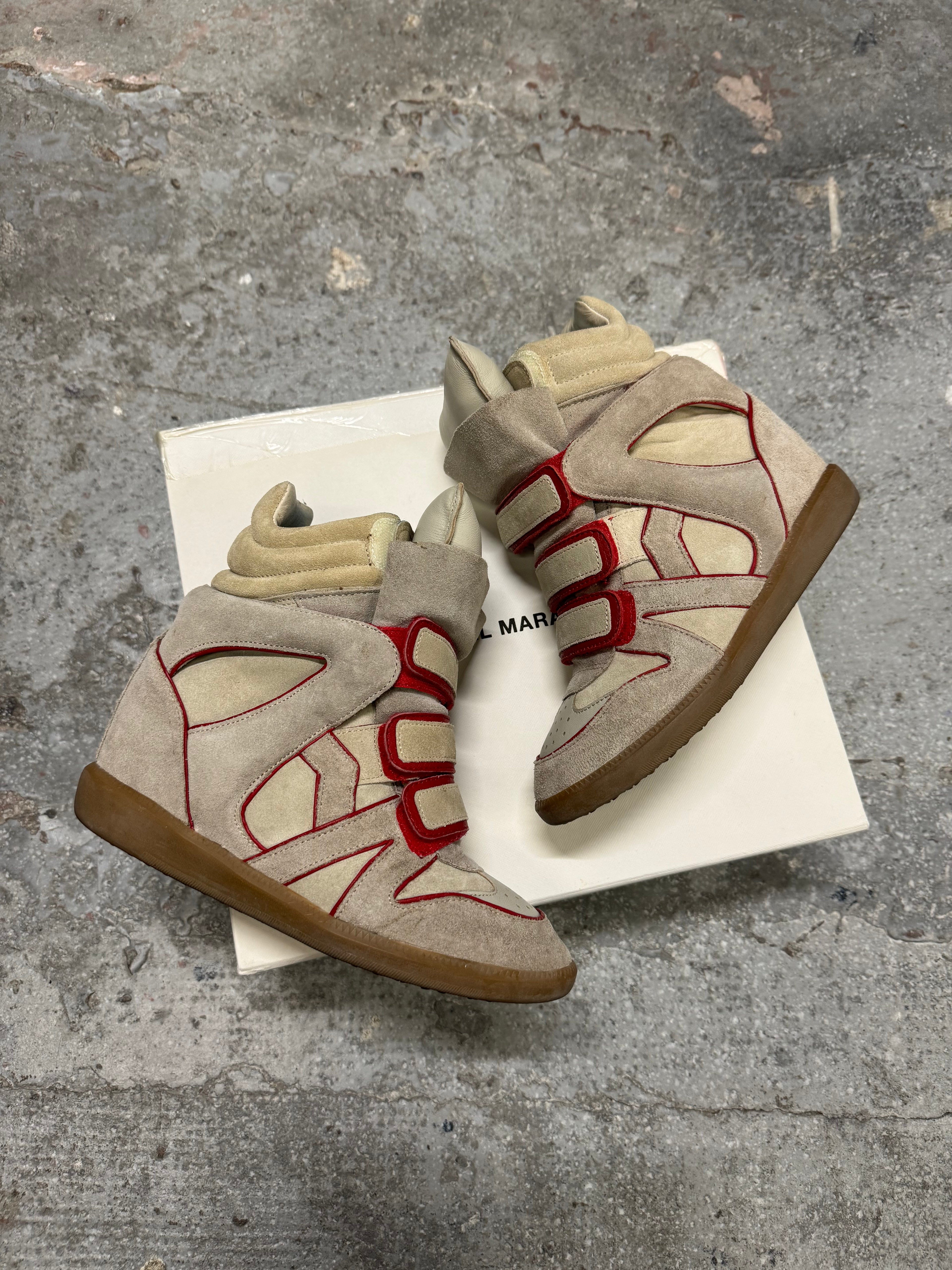Isabel Marant High Bekett Beige & Red Gum Shoes (OS)