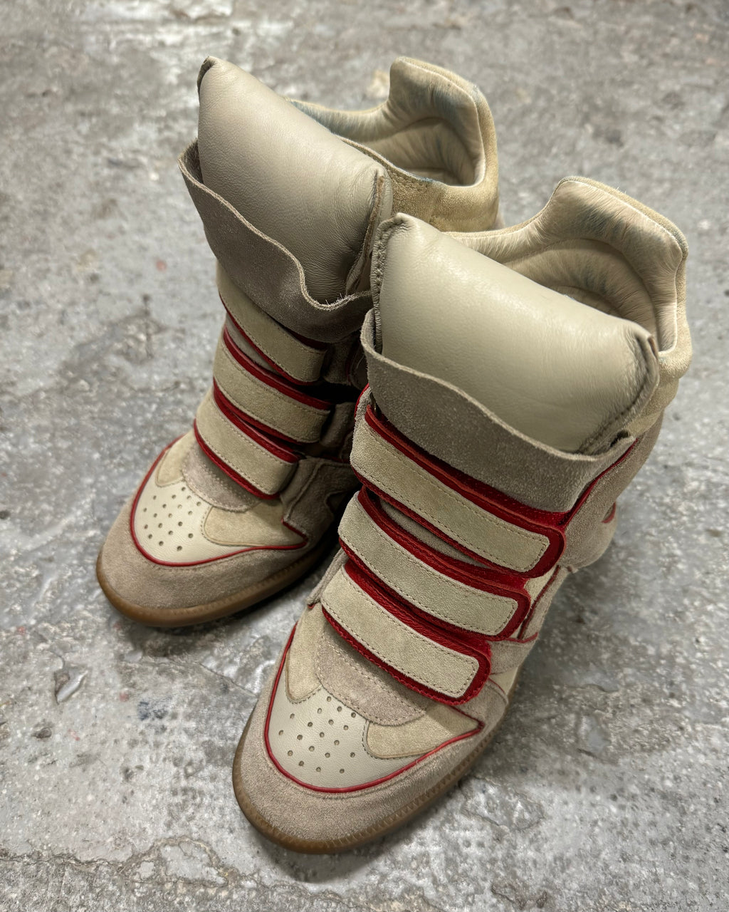 Isabel Marant High Bekett Beige & Red Gum Shoes (OS)