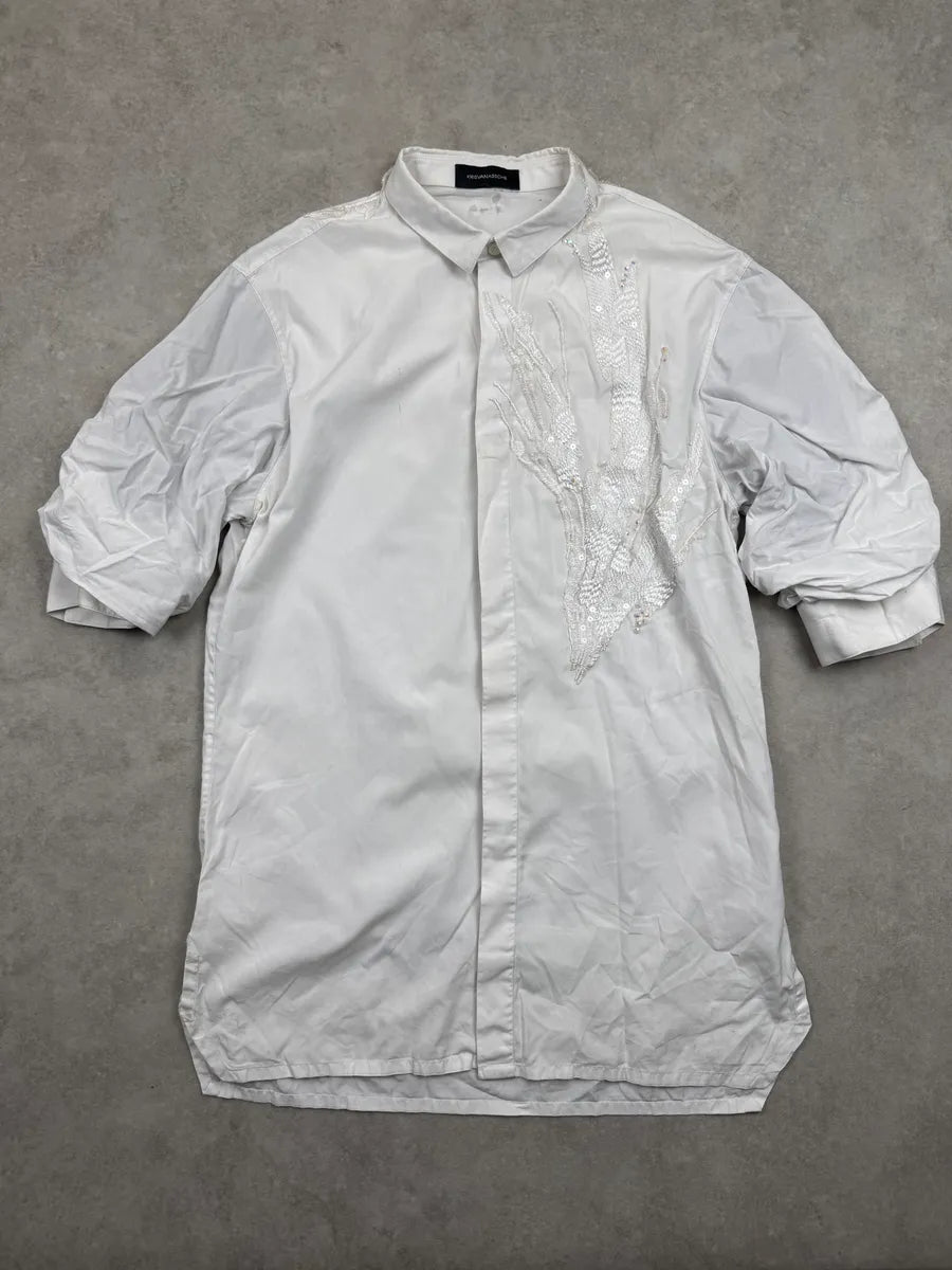 2010s Kris Van Assche White Embellished Short Sleeves Shirt sGGIcphY 2