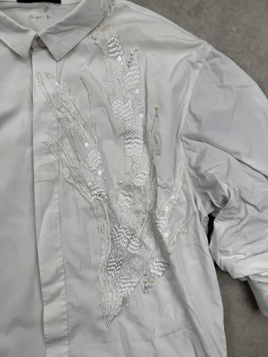 2010s Kris Van Assche White Embellished Short Sleeves Shirt sGGIcphY 6
