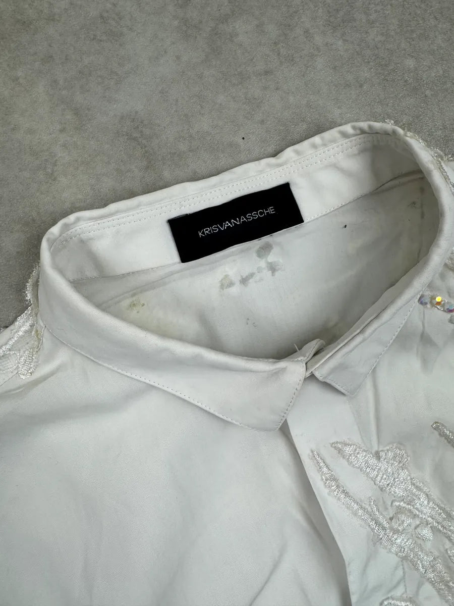 2010s Kris Van Assche White Embellished Short Sleeves Shirt sGGIcphY 13