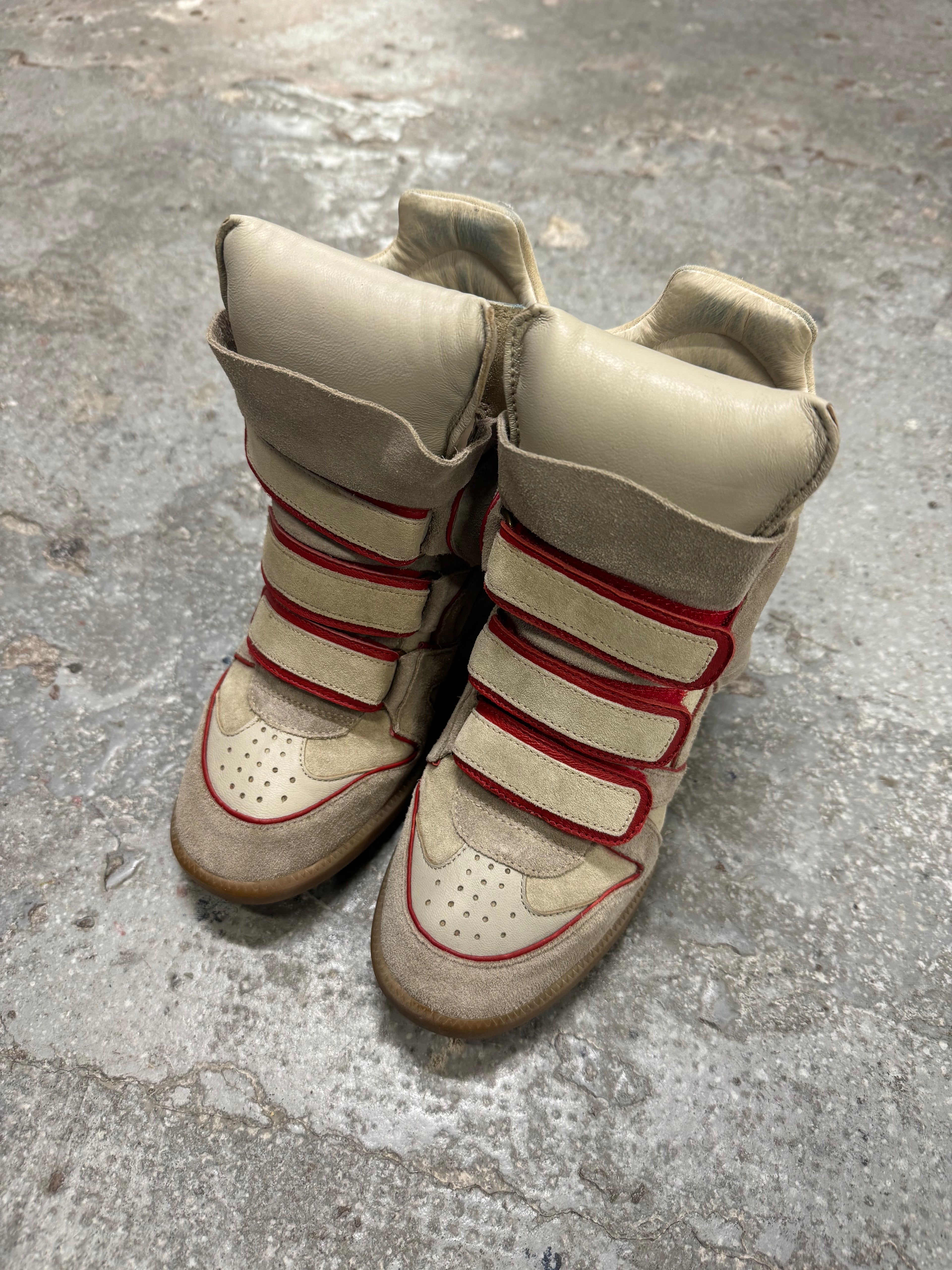 Isabel Marant High Bekett Beige & Red Gum Shoes (OS)