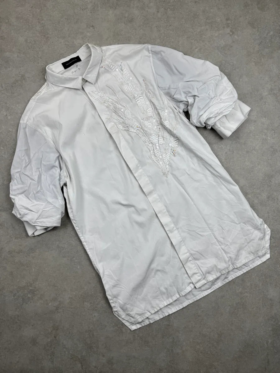 2010s Kris Van Assche White Embellished Short Sleeves Shirt sGGIcphY 3