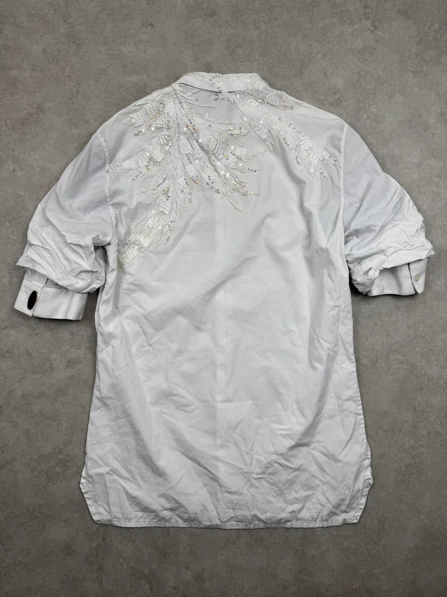 2010s Kris Van Assche White Embellished Short Sleeves Shirt sGGIcphY 4