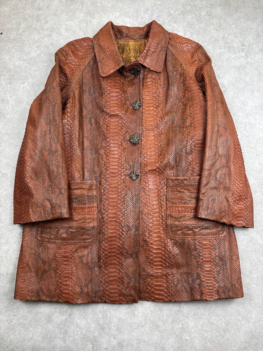 Archive Brown Snakeskin Paisley Lining Long Coat IMNxLOUI 0