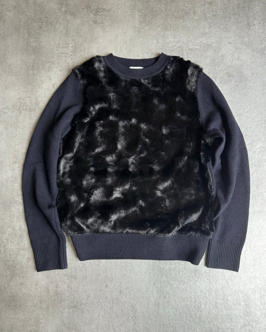 Dries Van Noten Wool & Cashmere Pony Hair Black Navy Sweater (XS) - 1