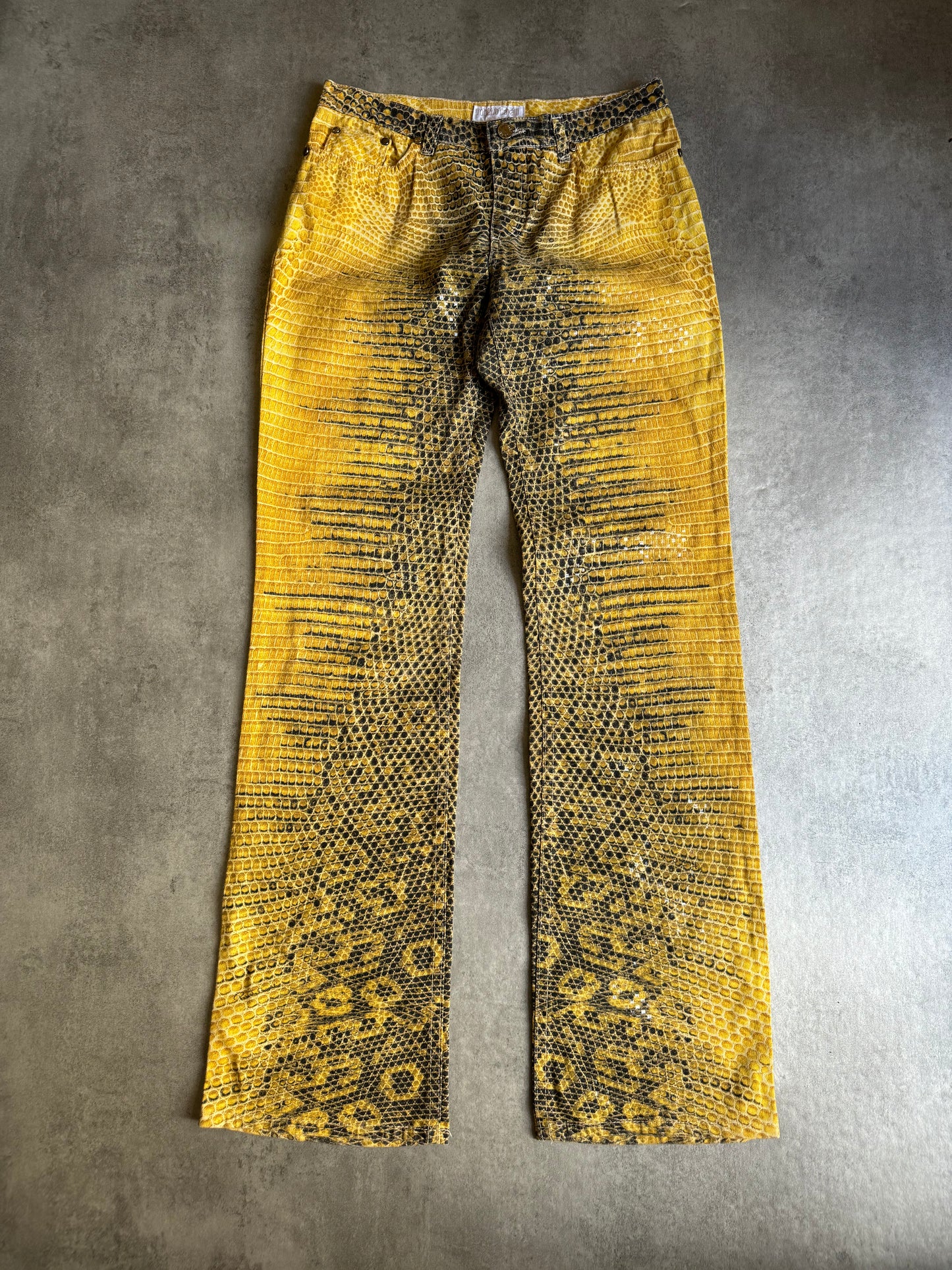 1990s Roberto Cavalli Bees Yellow Scales Pants (S) - 10