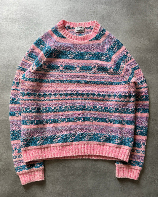 FW2019 Acne Studios Striped Intarsia Knit Pink Jacquard Sweater (L) - 1