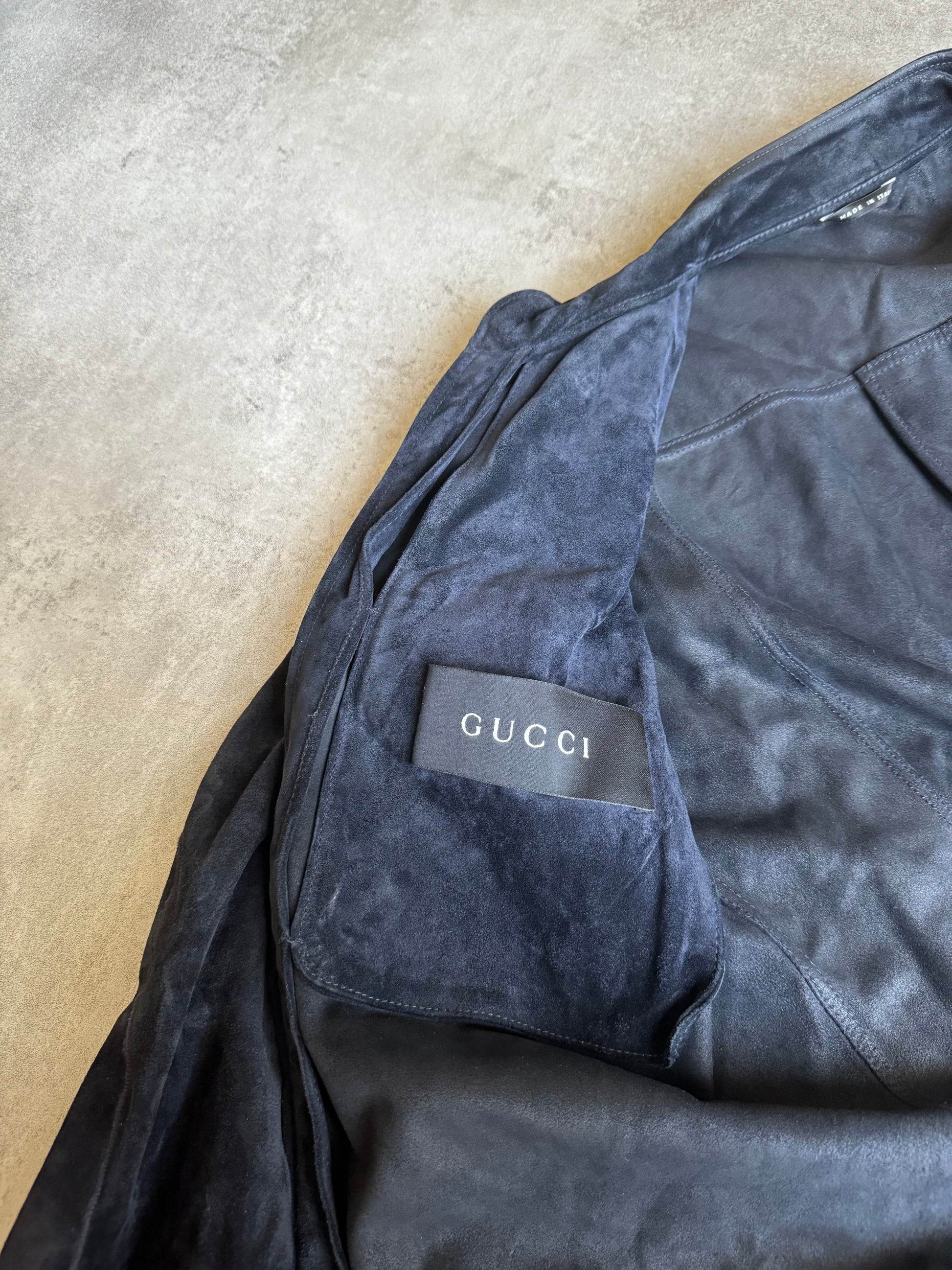 SS2004 Gucci Navy Suede Pire Biker Jacket by Tom Ford (M) - 8