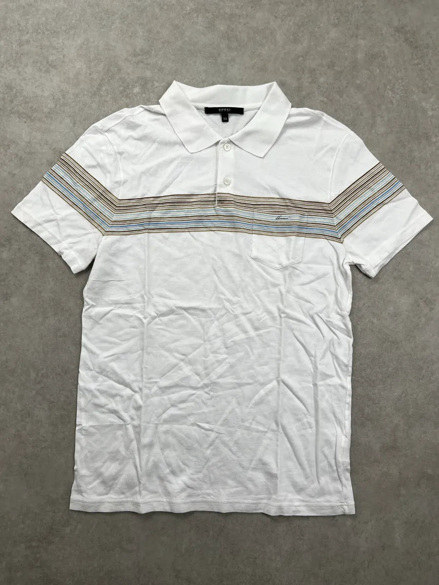 SS2009 Gucci White Horizontal Stripe Logo Polo IPqMUqEL 0