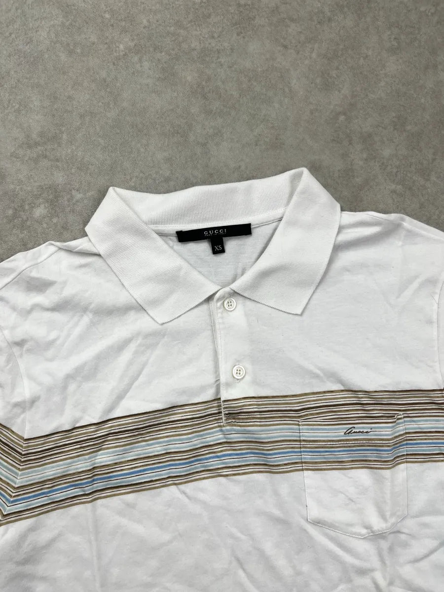 SS2009 Gucci White Horizontal Stripe Logo Polo IPqMUqEL 5