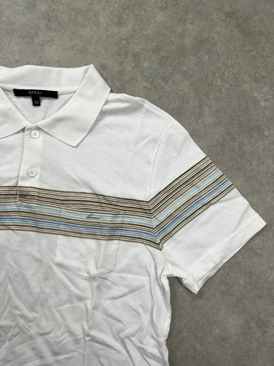 SS2009 Gucci White Horizontal Stripe Logo Polo IPqMUqEL 7