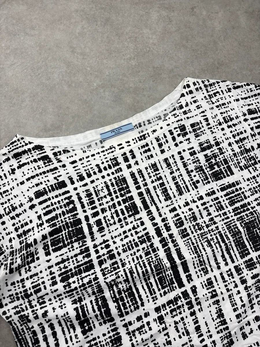 SS2011 Prada White Abstract Grid Boat Neck T-Shirt IQAxjgvz 4