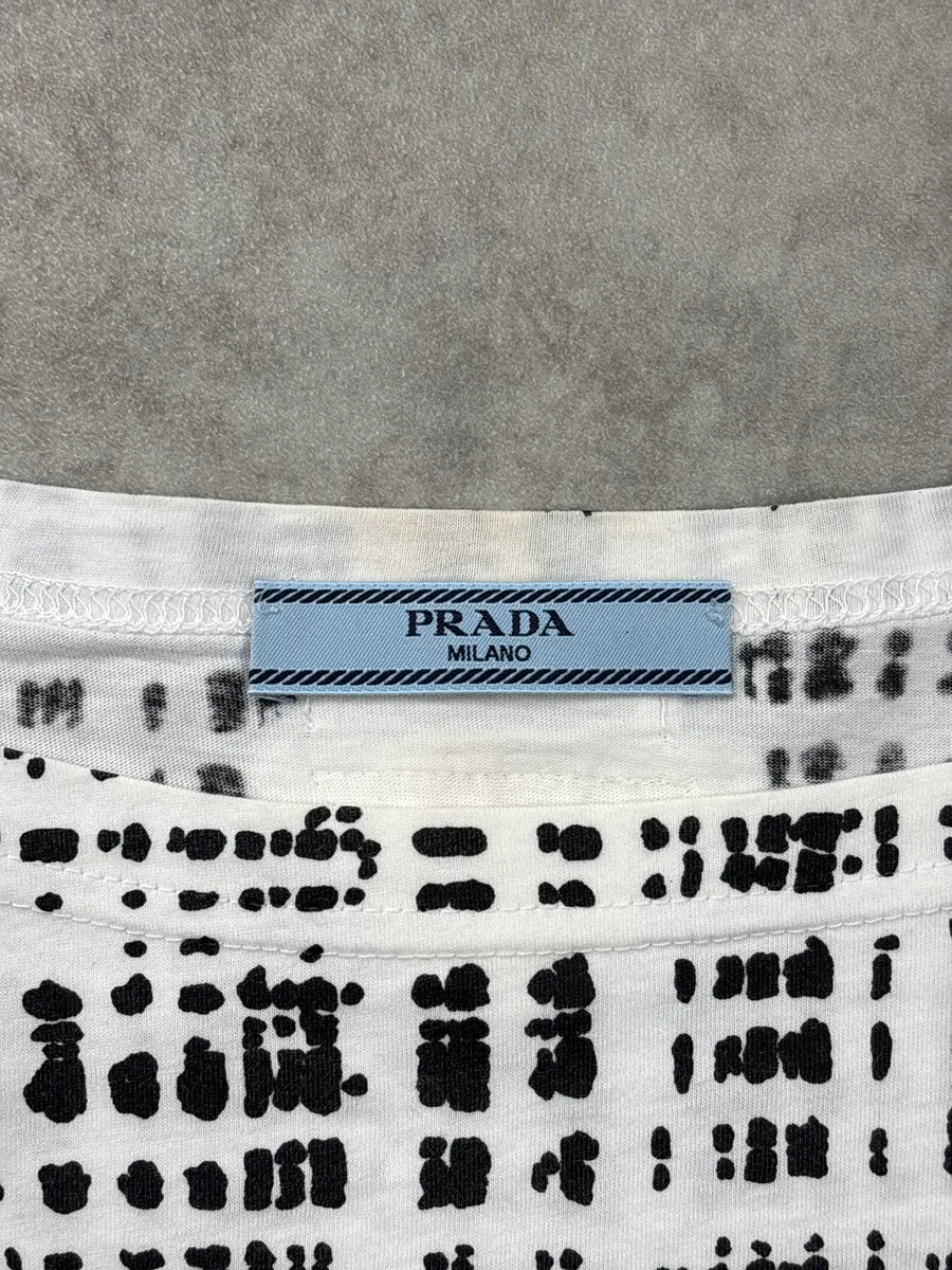 SS2011 Prada White Abstract Grid Boat Neck T-Shirt IQAxjgvz 8
