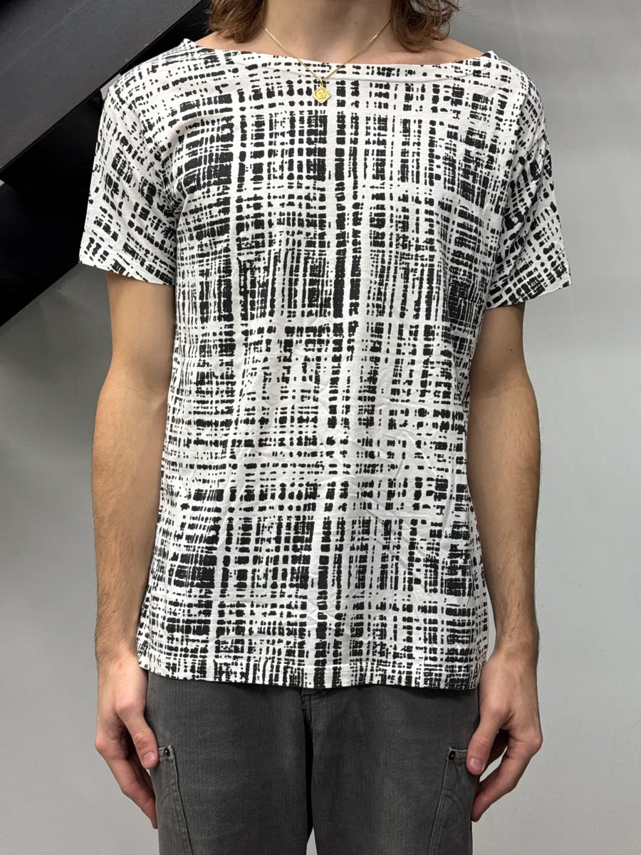 SS2011 Prada White Abstract Grid Boat Neck T-Shirt IQAxjgvz 1