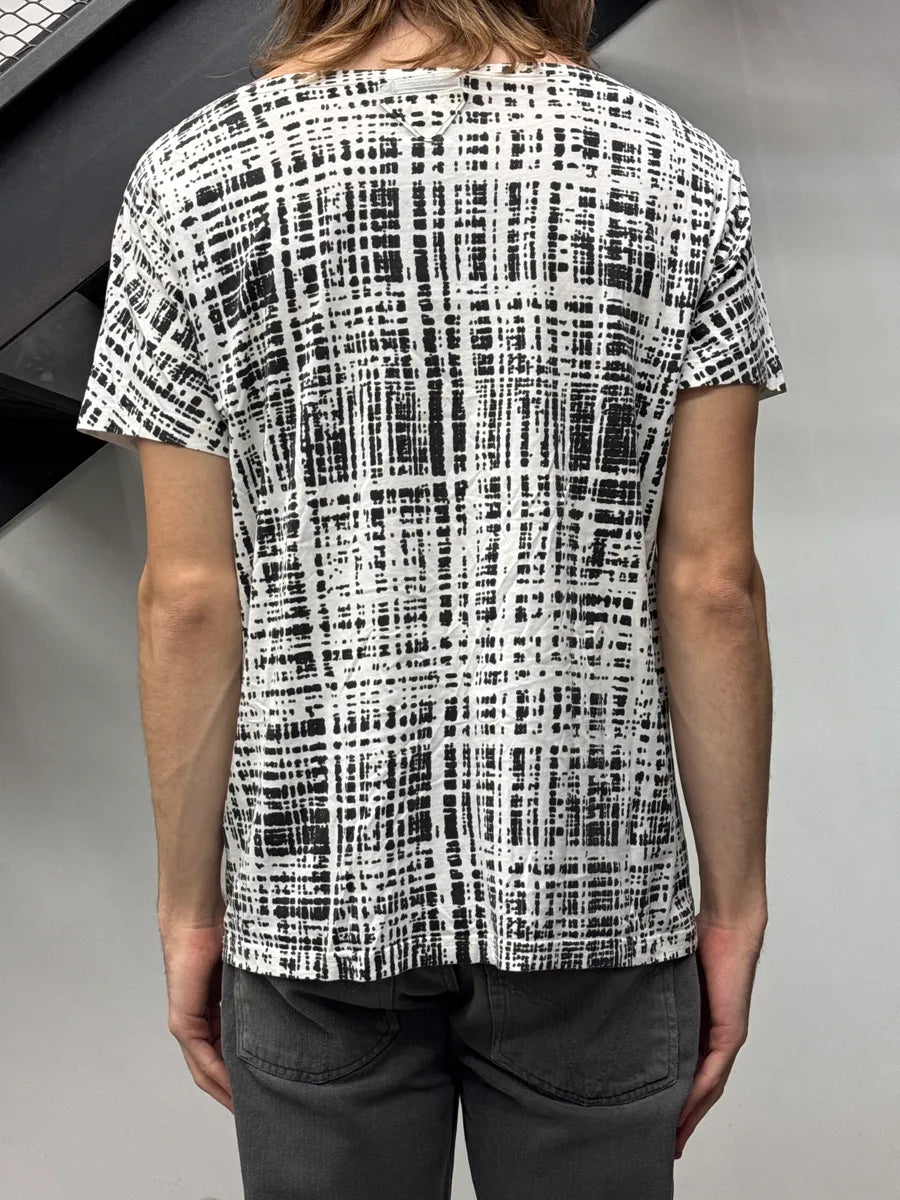 SS2011 Prada White Abstract Grid Boat Neck T-Shirt IQAxjgvz 2