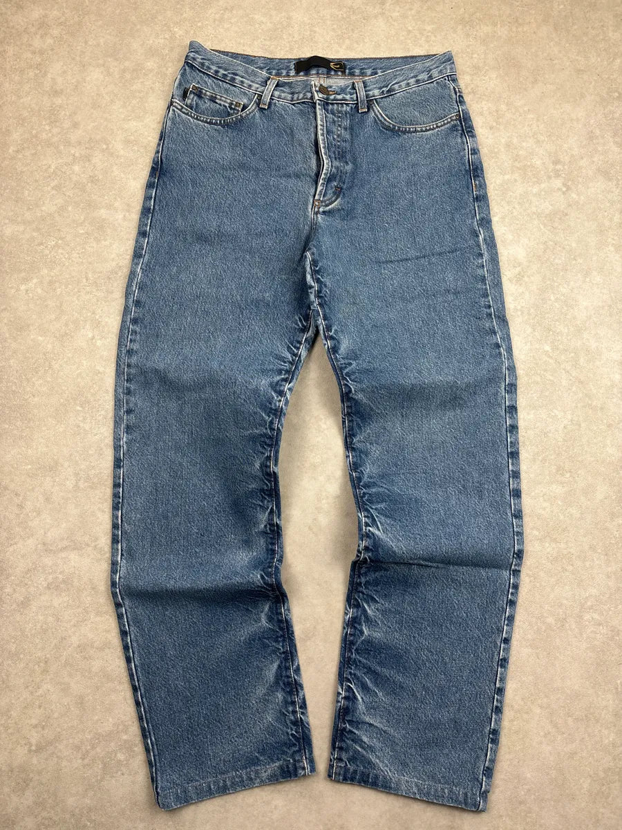 2000s Cavalli Mid Blue Eroded Denim Jeans ITmeutct 3