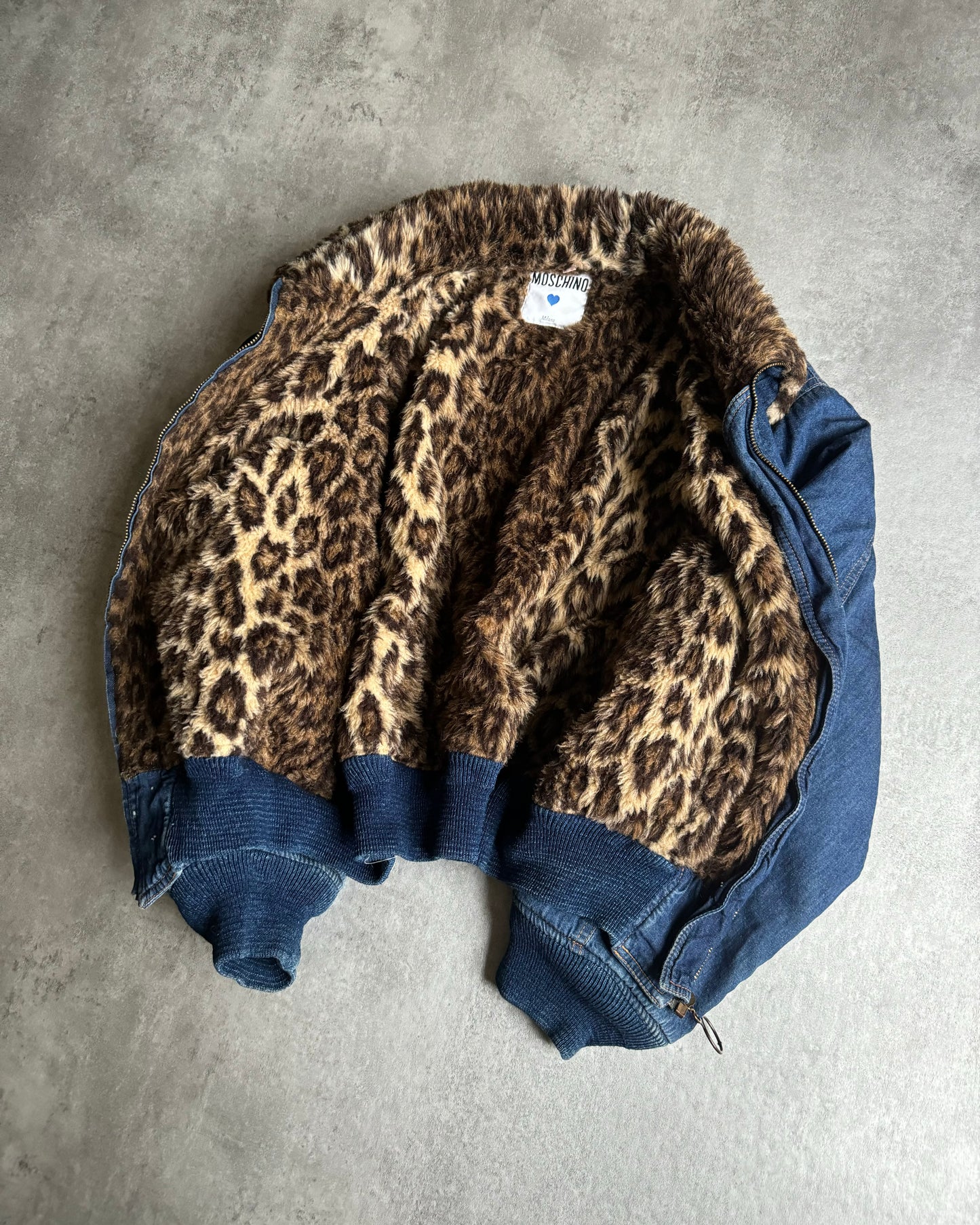 1990s Moschino Leopard Fur Denim Relaxed Bomber Jacket (S) - 5