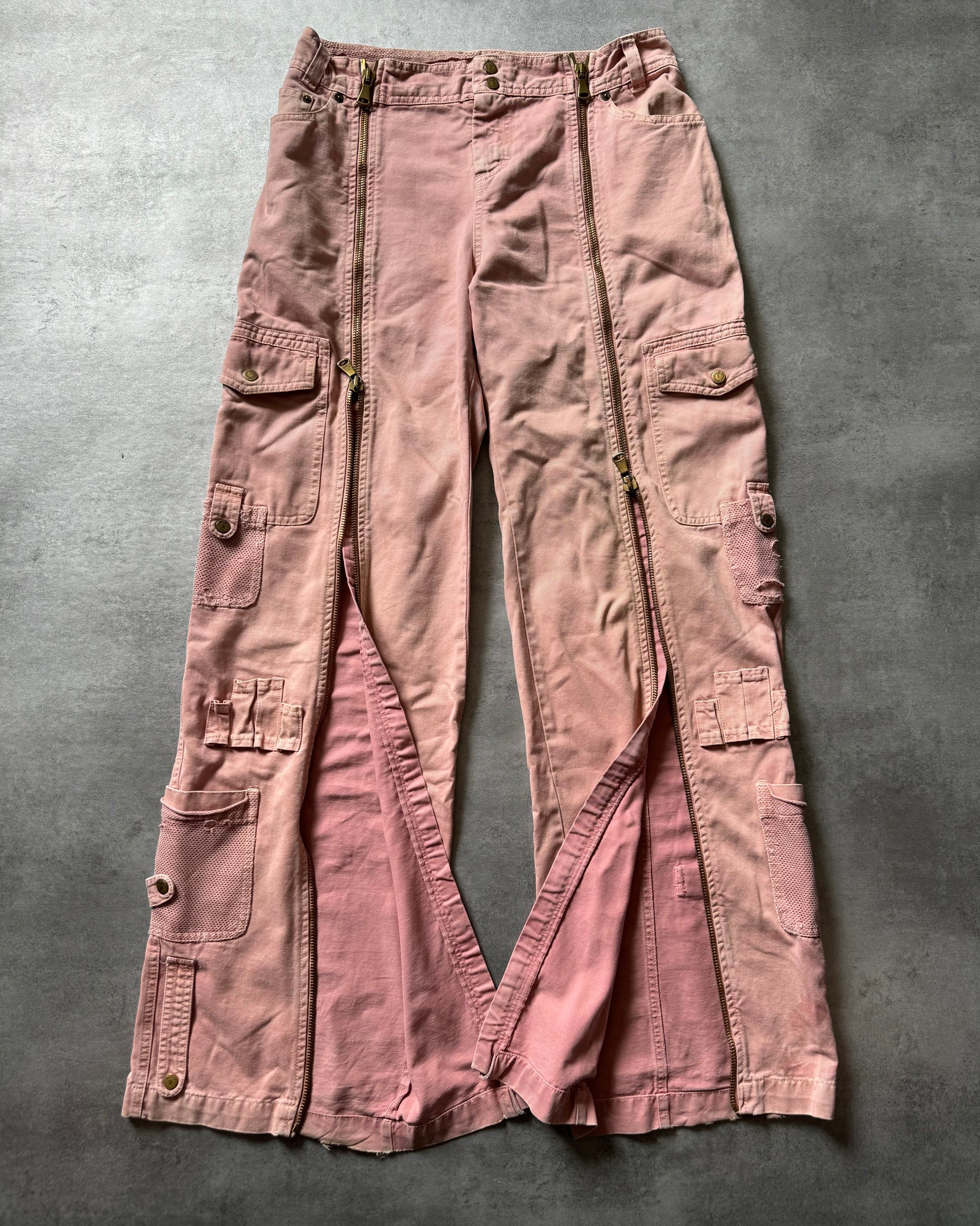 SS2003 Dolce & Gabbana Full Zip Aviator Cargo Pink Pants (M) - 3