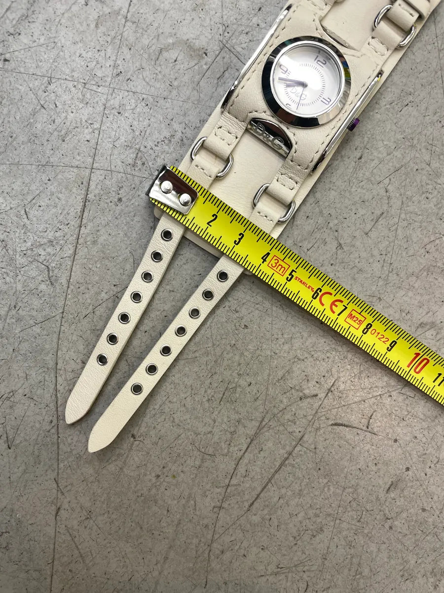2000s Dolce & Gabbana White Leather Cuff Strap Logo Watch Iffasqoy 8