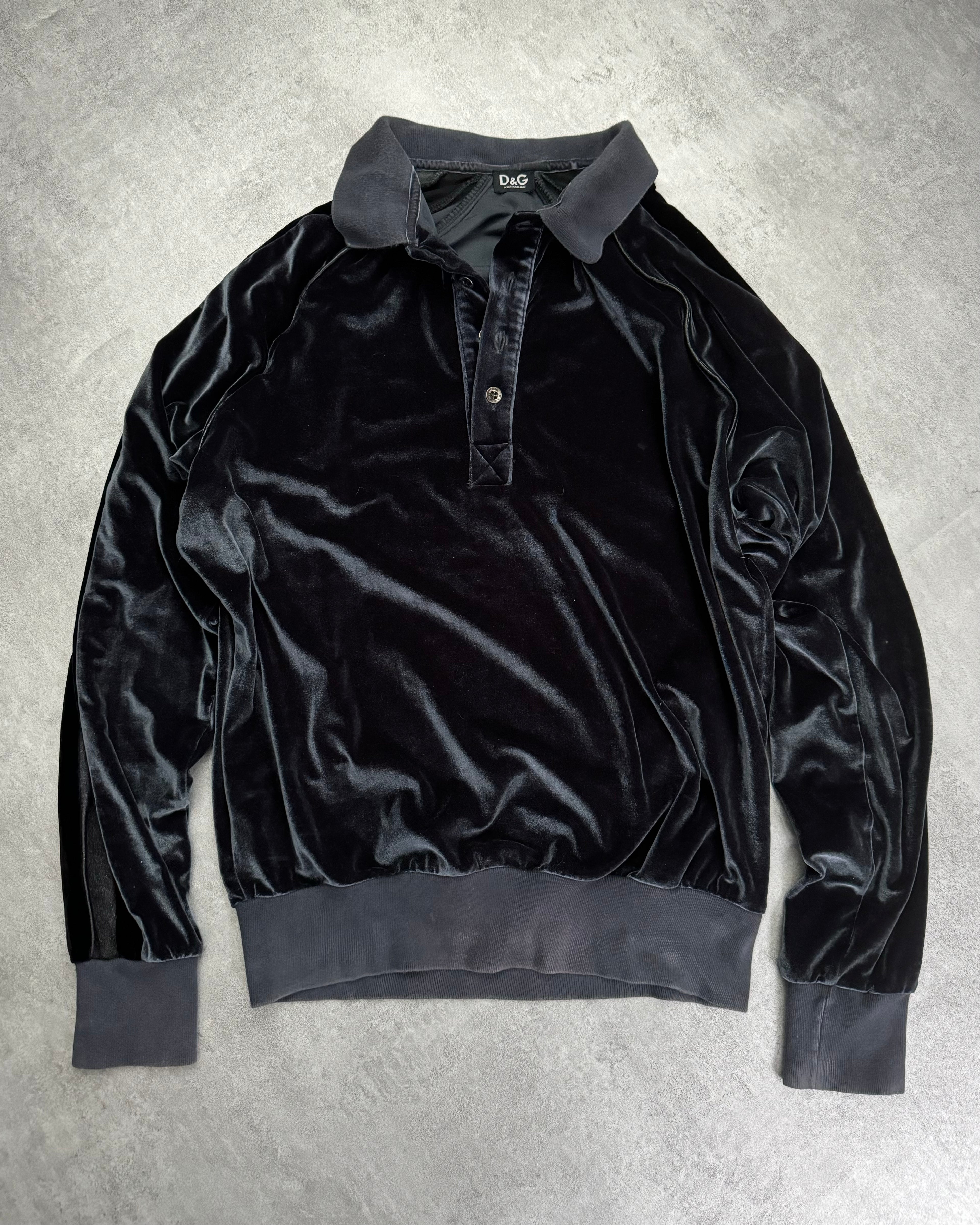 2000s Dolce & Gabbana Velvet Deep Green Polo Sweater (L) - 7
