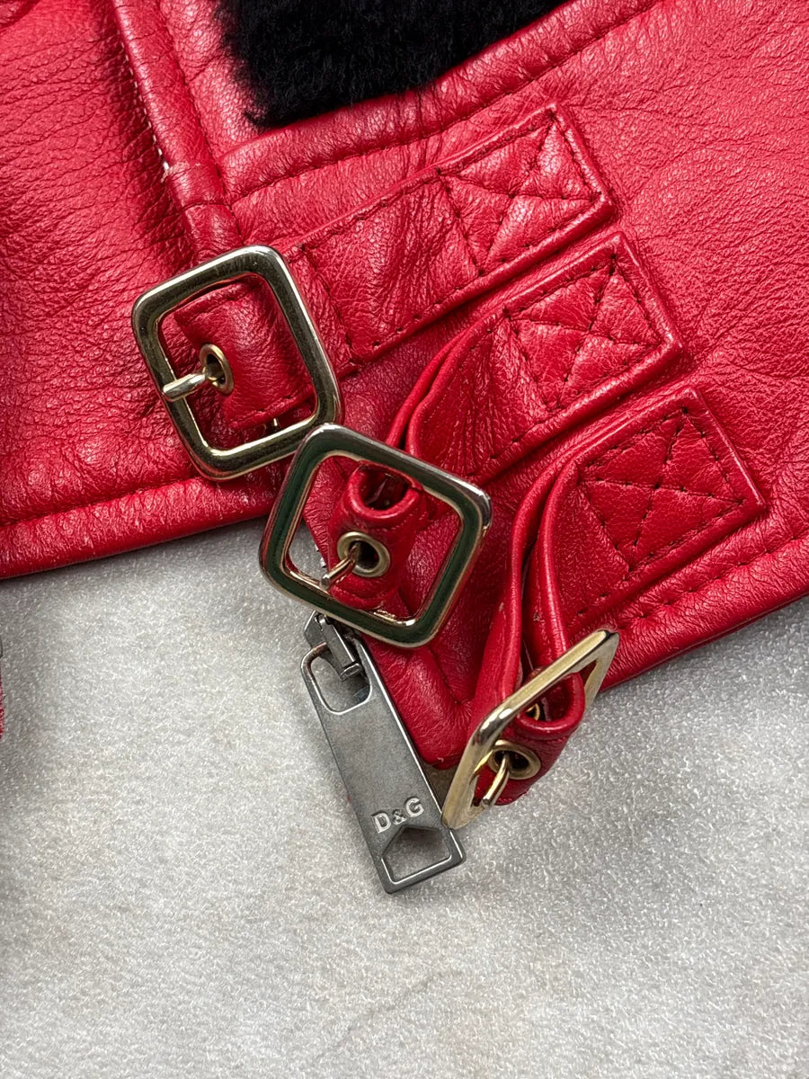 2000s Dolce & Gabbana Red Shearling Panel Biker Leather Jacket IpSQVXBp 8