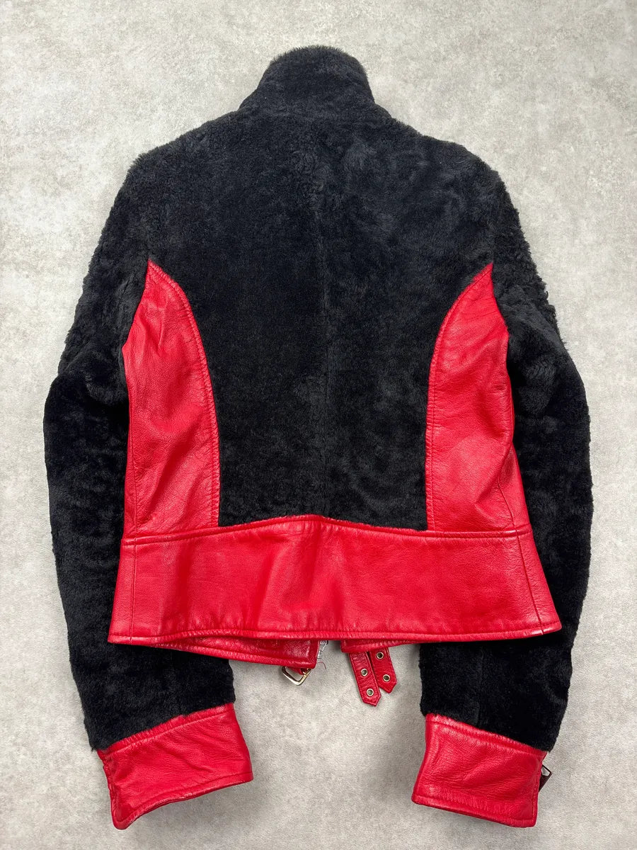 2000s Dolce & Gabbana Red Shearling Panel Biker Leather Jacket IpSQVXBp 5