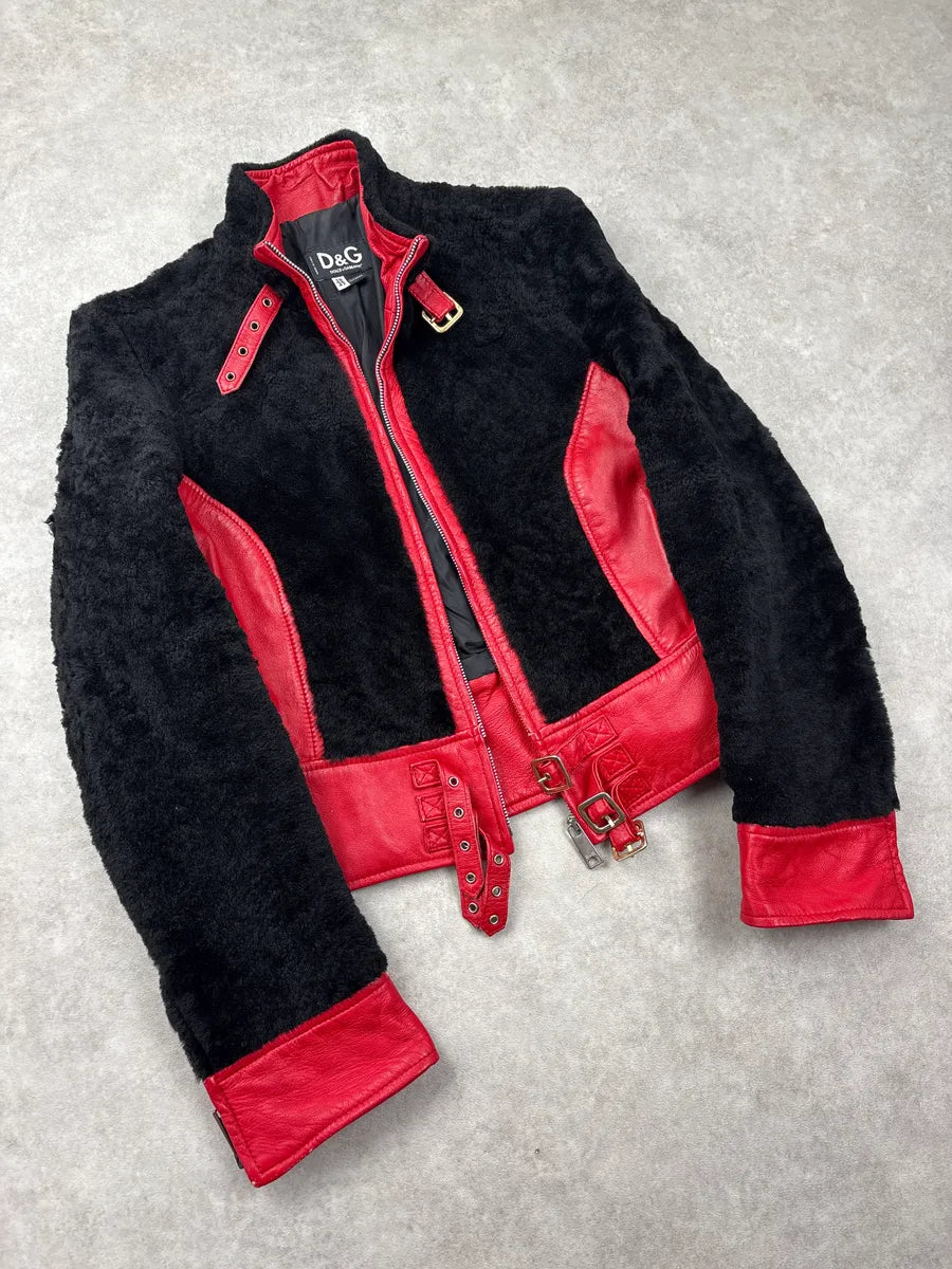 2000s Dolce & Gabbana Red Shearling Panel Biker Leather Jacket IpSQVXBp 4