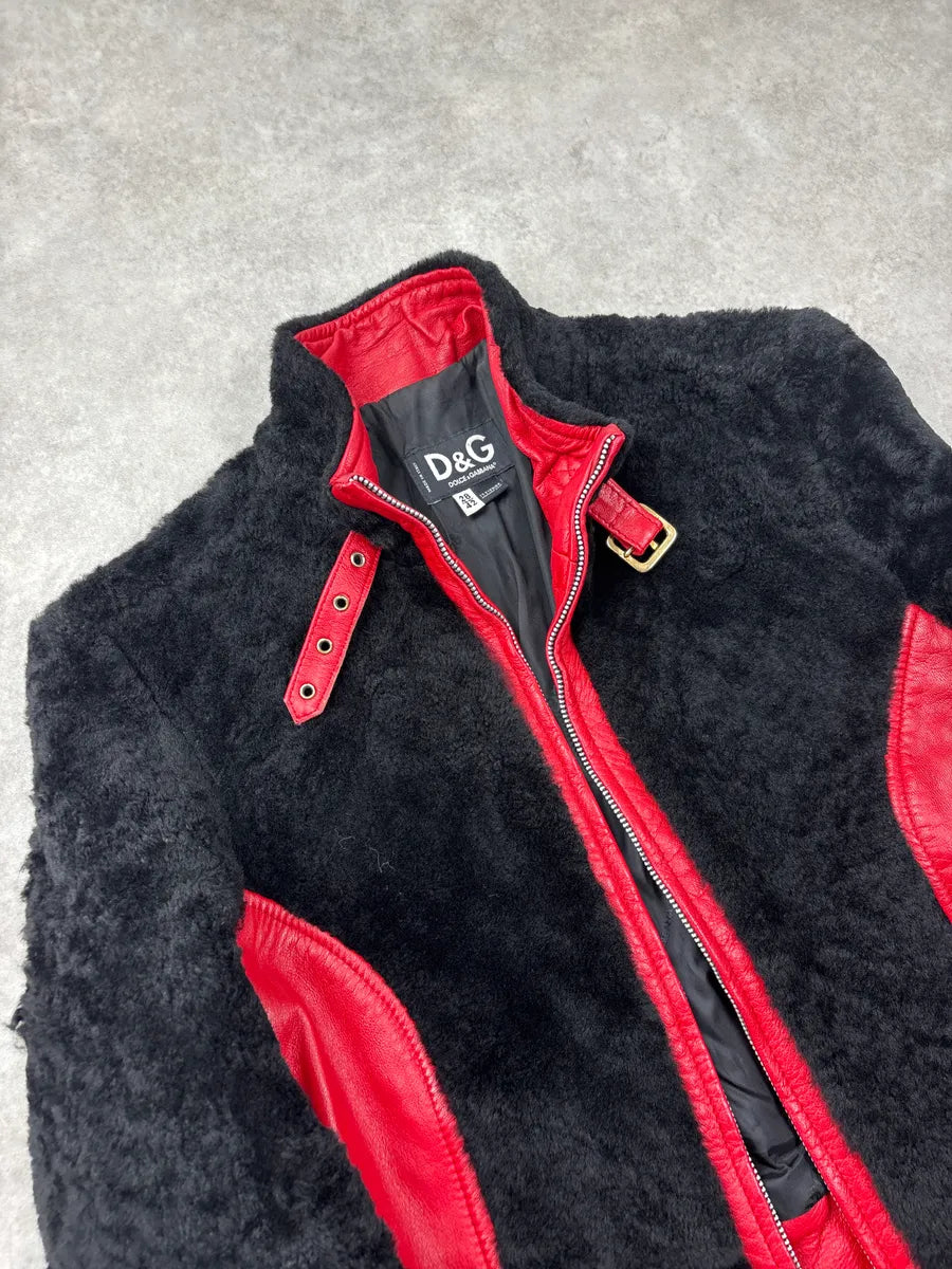 2000s Dolce & Gabbana Red Shearling Panel Biker Leather Jacket IpSQVXBp 6