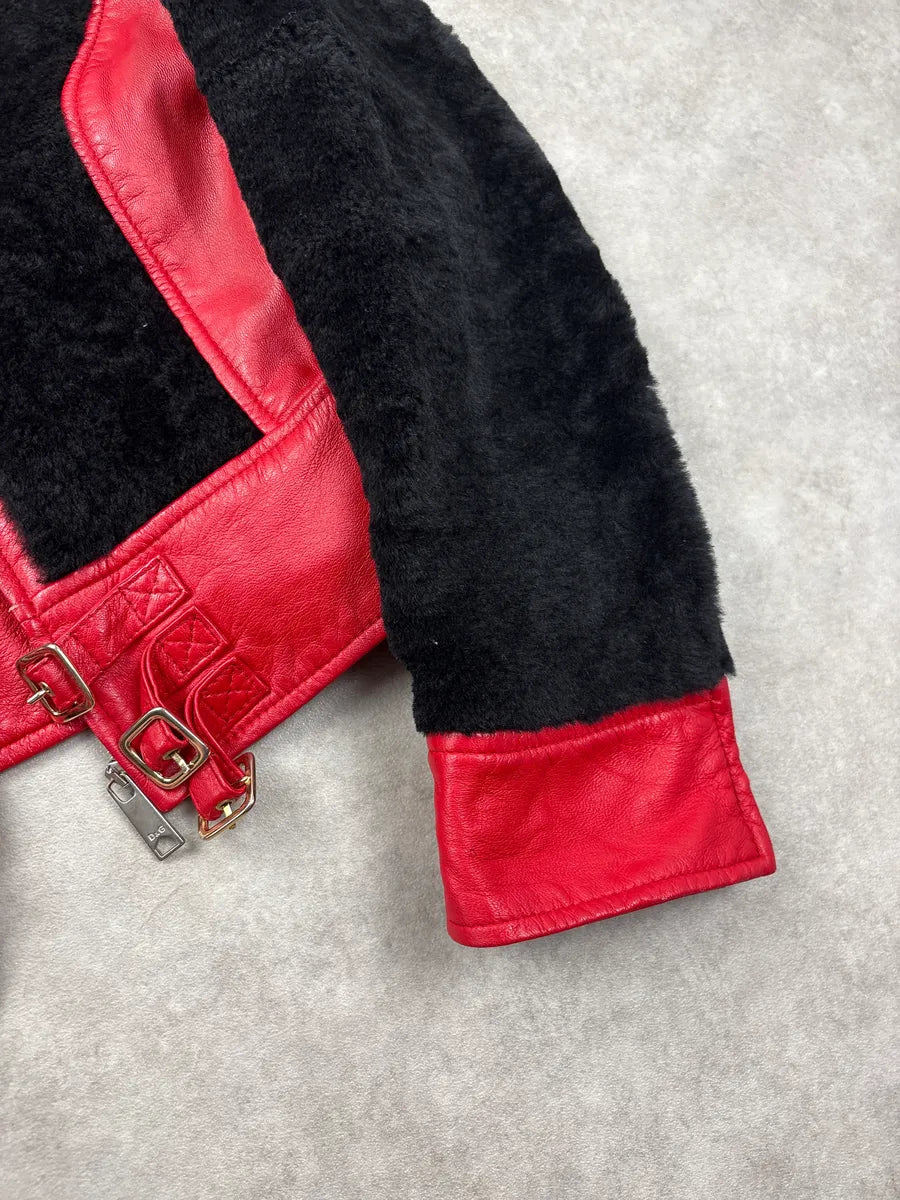 2000s Dolce & Gabbana Red Shearling Panel Biker Leather Jacket IpSQVXBp 7