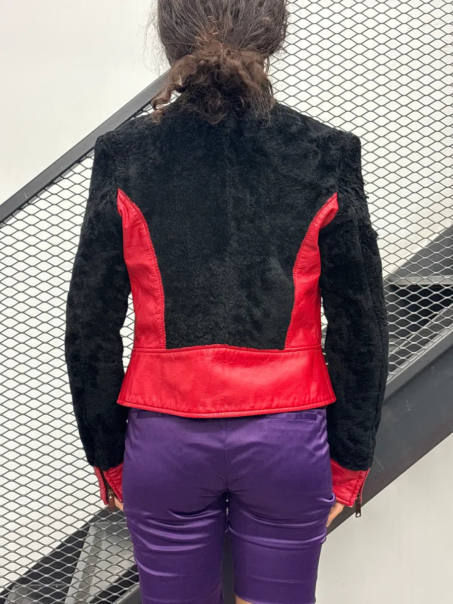 2000s Dolce & Gabbana Red Shearling Panel Biker Leather Jacket IpSQVXBp 2