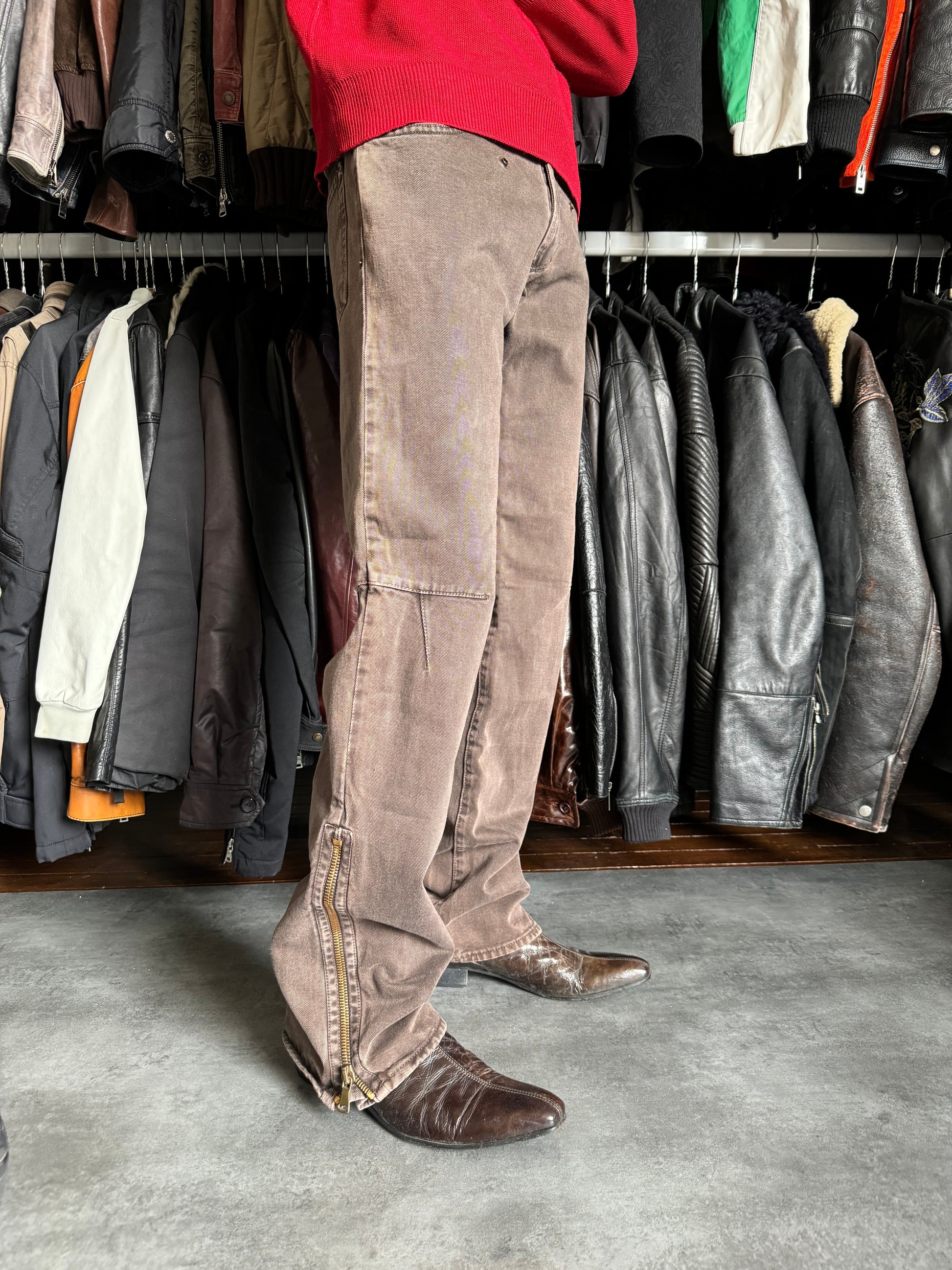 AW2003 Dolce & Gabbana Brown Zipped Pants (M) - 3