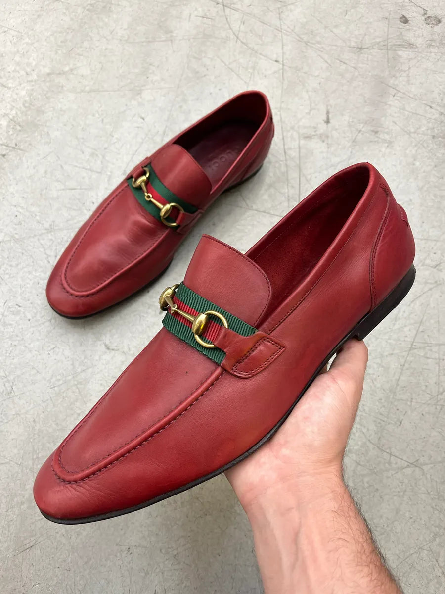 2000s Gucci Horsebit Red Leather Loafers IqzqZfgT 0