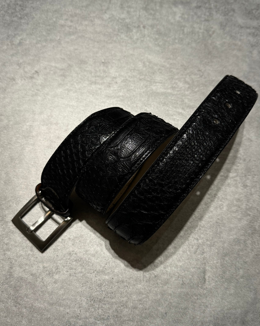 Artisanal Italian Python Leather Black Dark Belt (OS) - 2