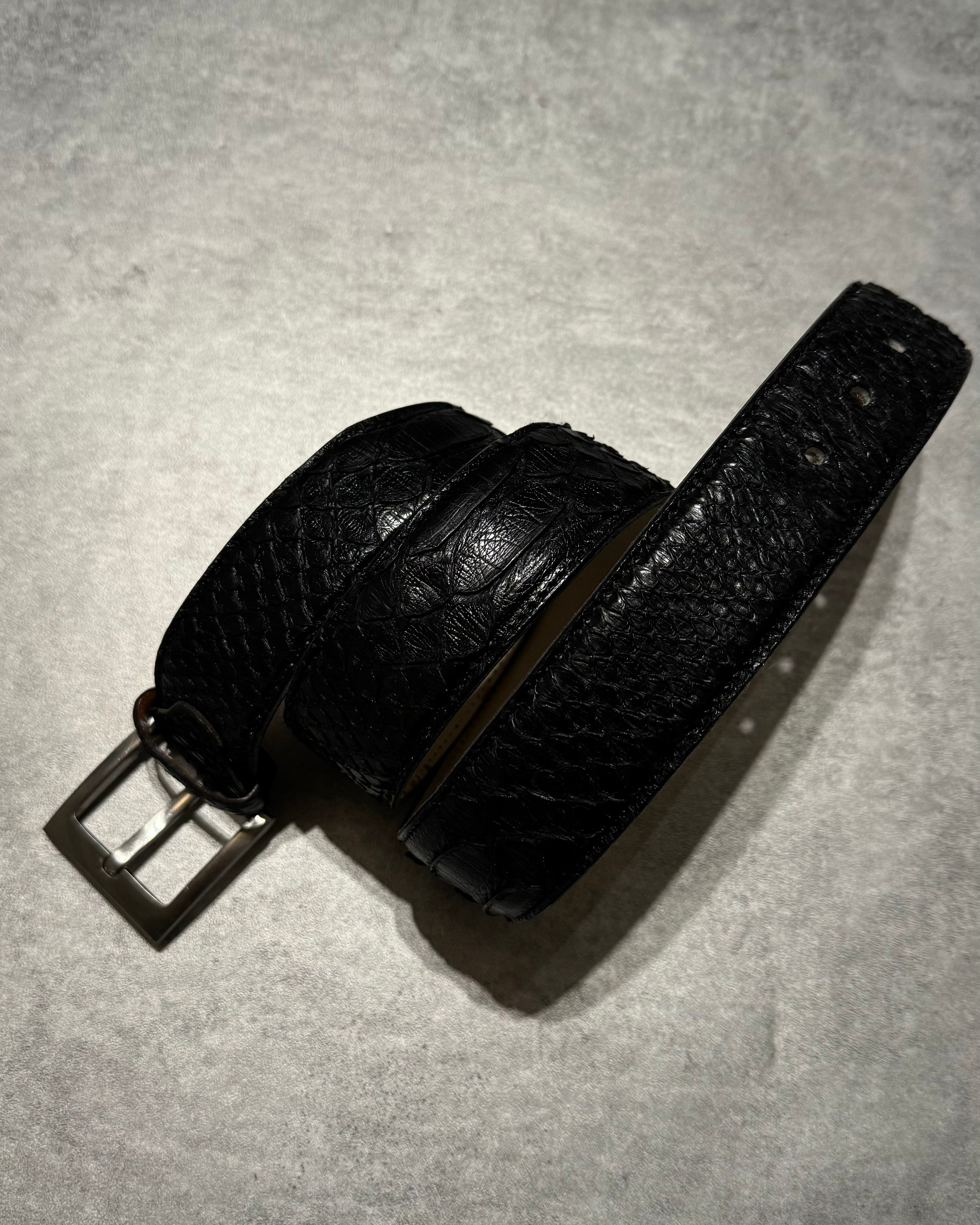 Artisanal Italian Python Leather Black Dark Belt (OS) - 2