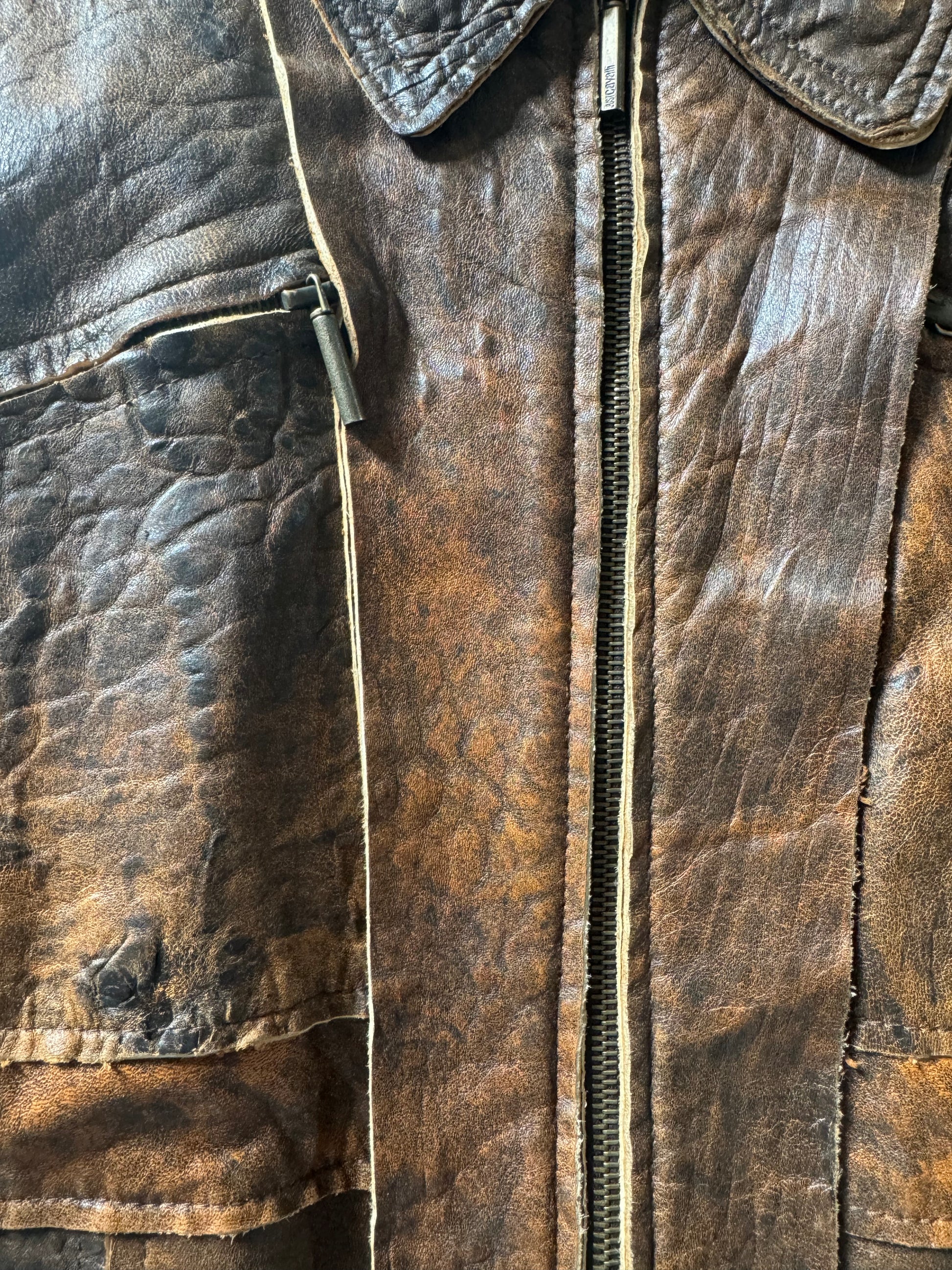 AW2005 Cavalli Raw Brut Eroded Leather Jacket (M) - 9