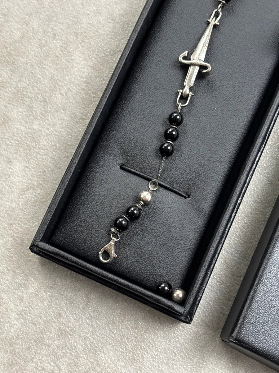 Paciotti Black Dagger Charm Beaded Bracelet IsTpjszC 4