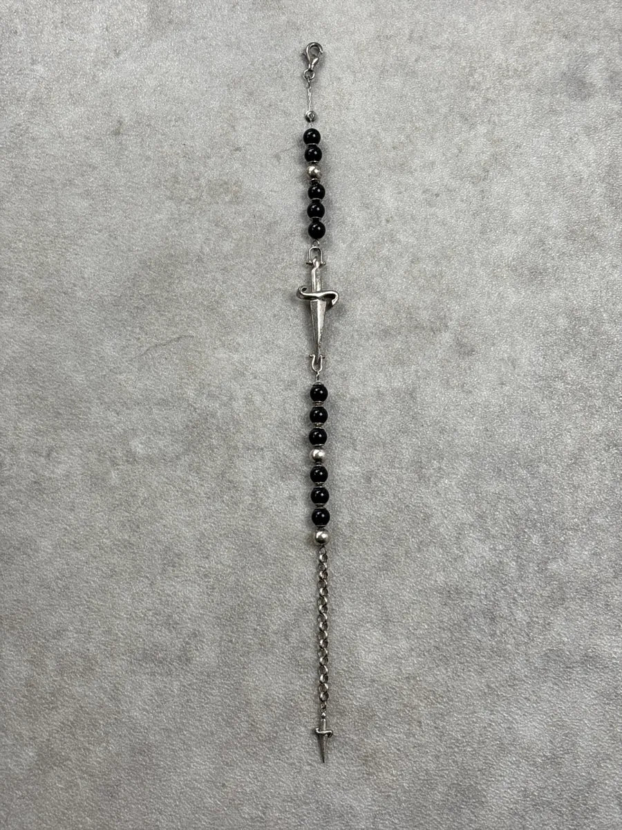 Paciotti Black Dagger Charm Beaded Bracelet IsTpjszC 0