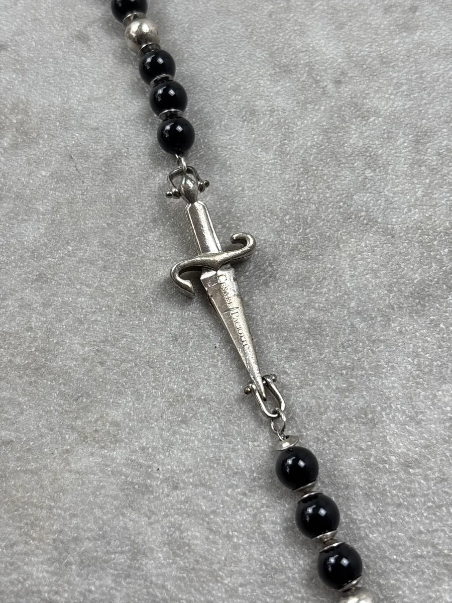 Paciotti Black Dagger Charm Beaded Bracelet IsTpjszC 8