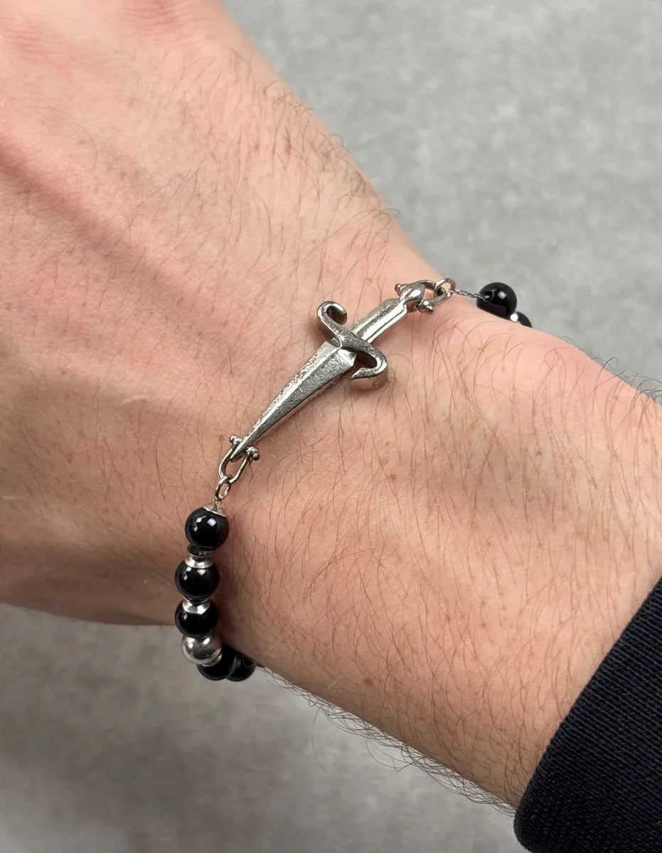 Paciotti Black Dagger Charm Beaded Bracelet IsTpjszC 1