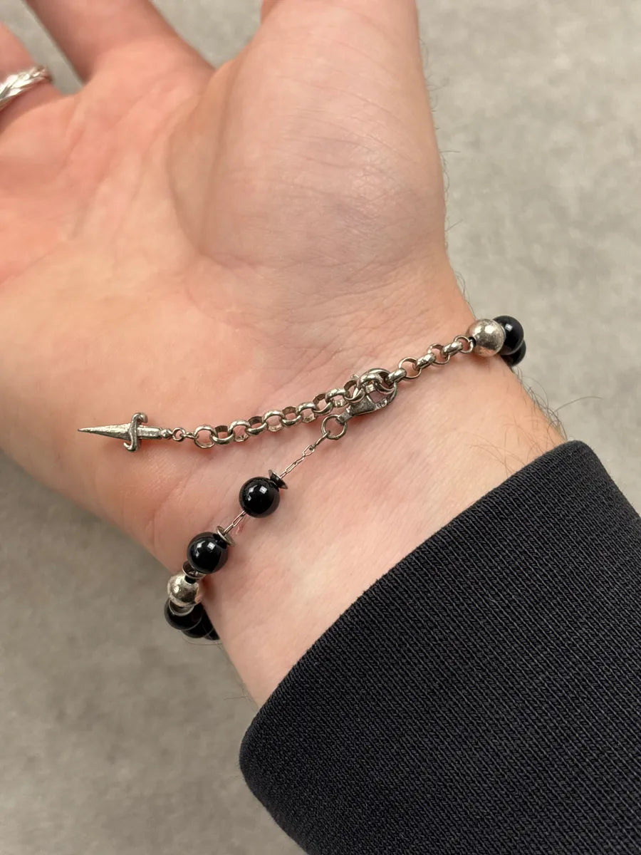 Paciotti Black Dagger Charm Beaded Bracelet IsTpjszC 2