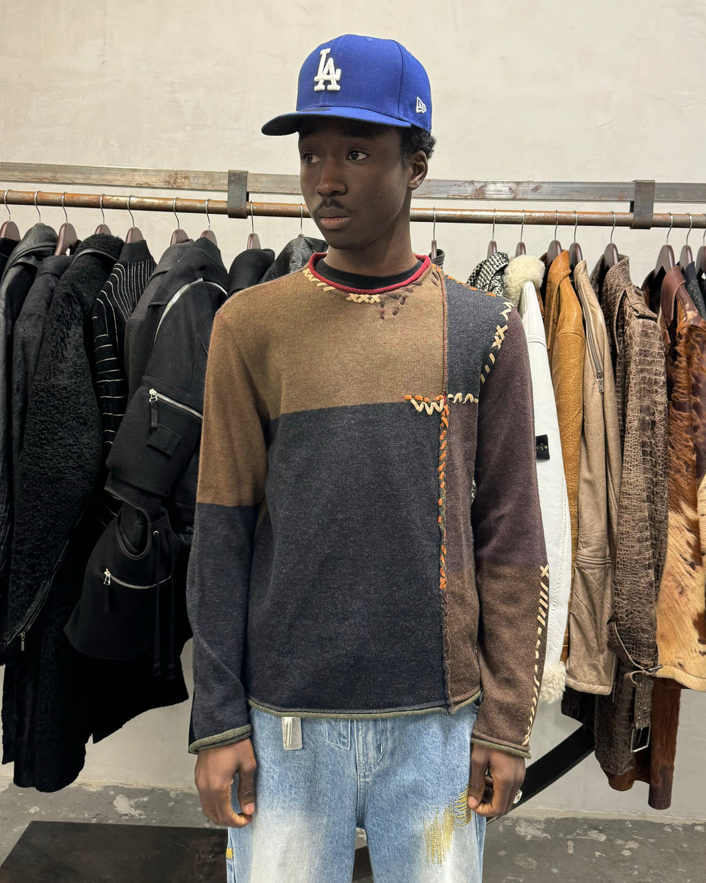 2000s Roberto Cavalli Wool & Leather Artisanal Tern Sweater (S) - 1